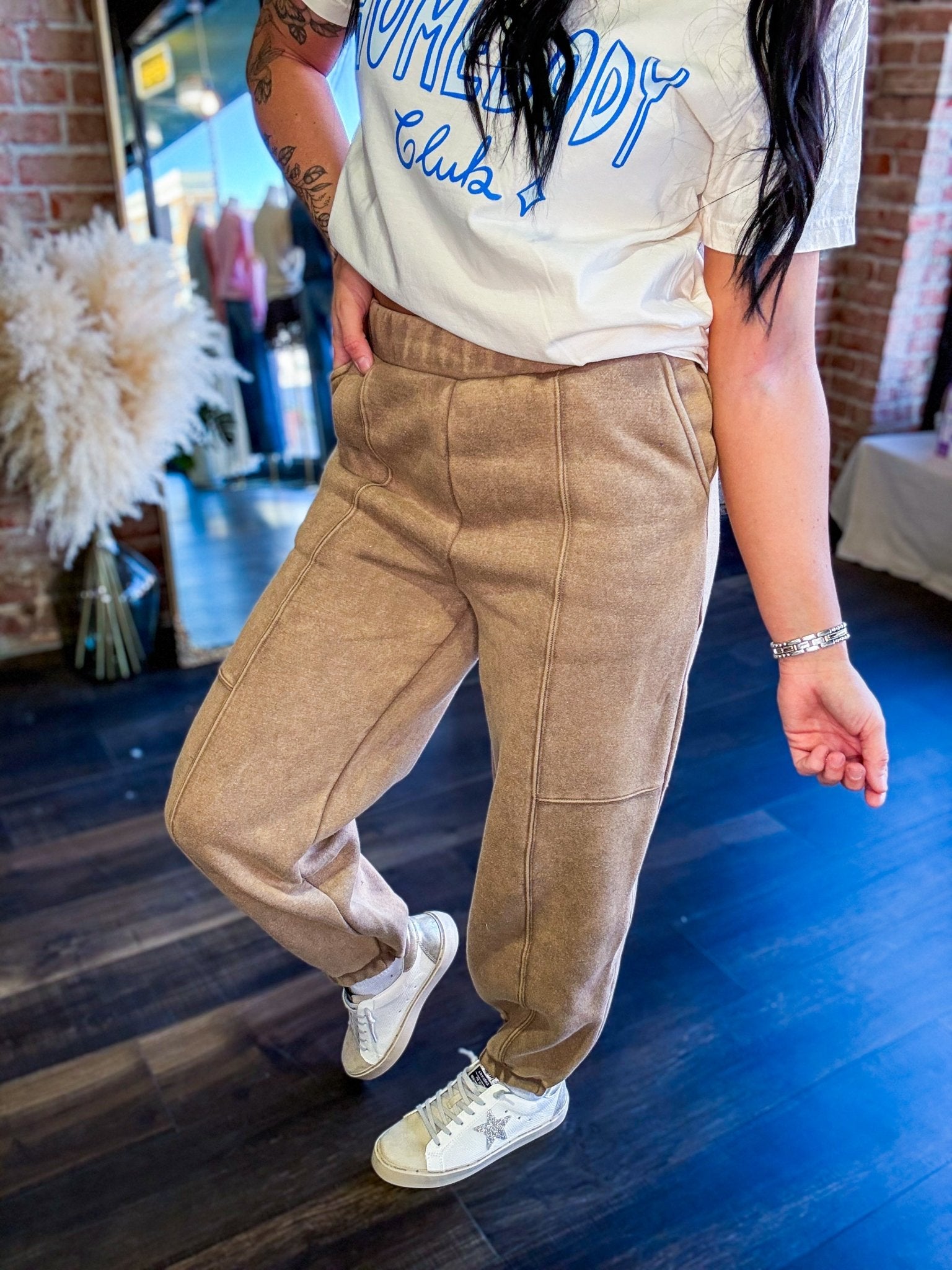 Acid Wash Lounge Joggers | Camel - Southern Chic Tees & Boutique