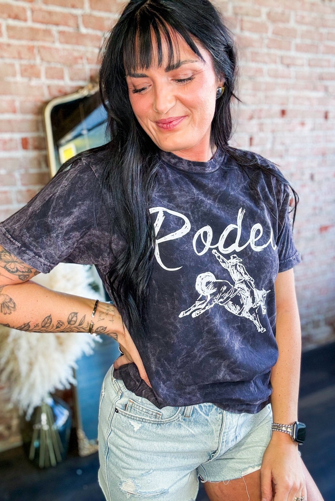 Acid Wash Rodeo Graphic Tee - Trendy Western Cotton T-Shirt - Southern Chic Tees & Boutique