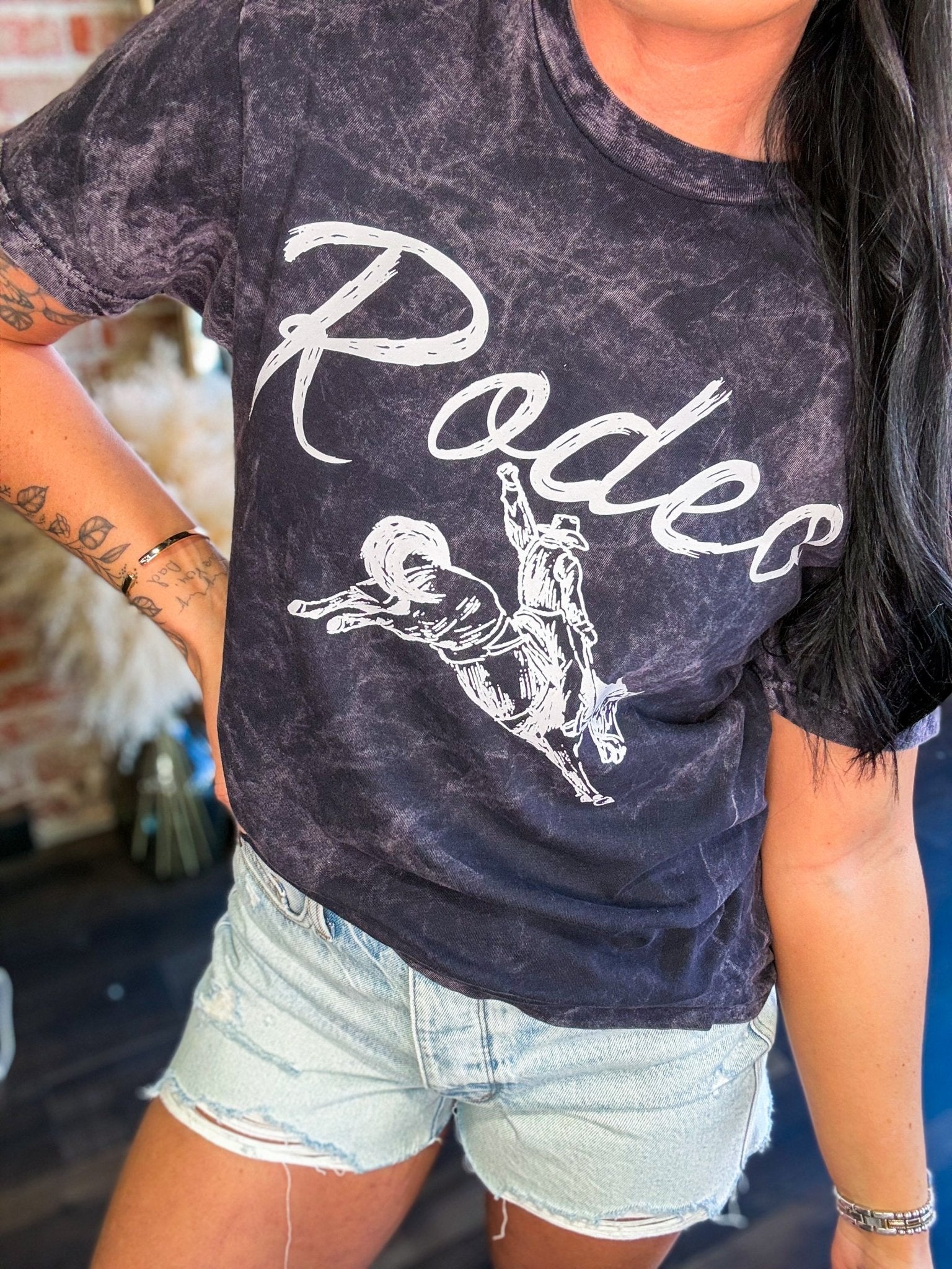 Acid Wash Rodeo Graphic Tee - Trendy Western Cotton T-Shirt - Southern Chic Tees & Boutique