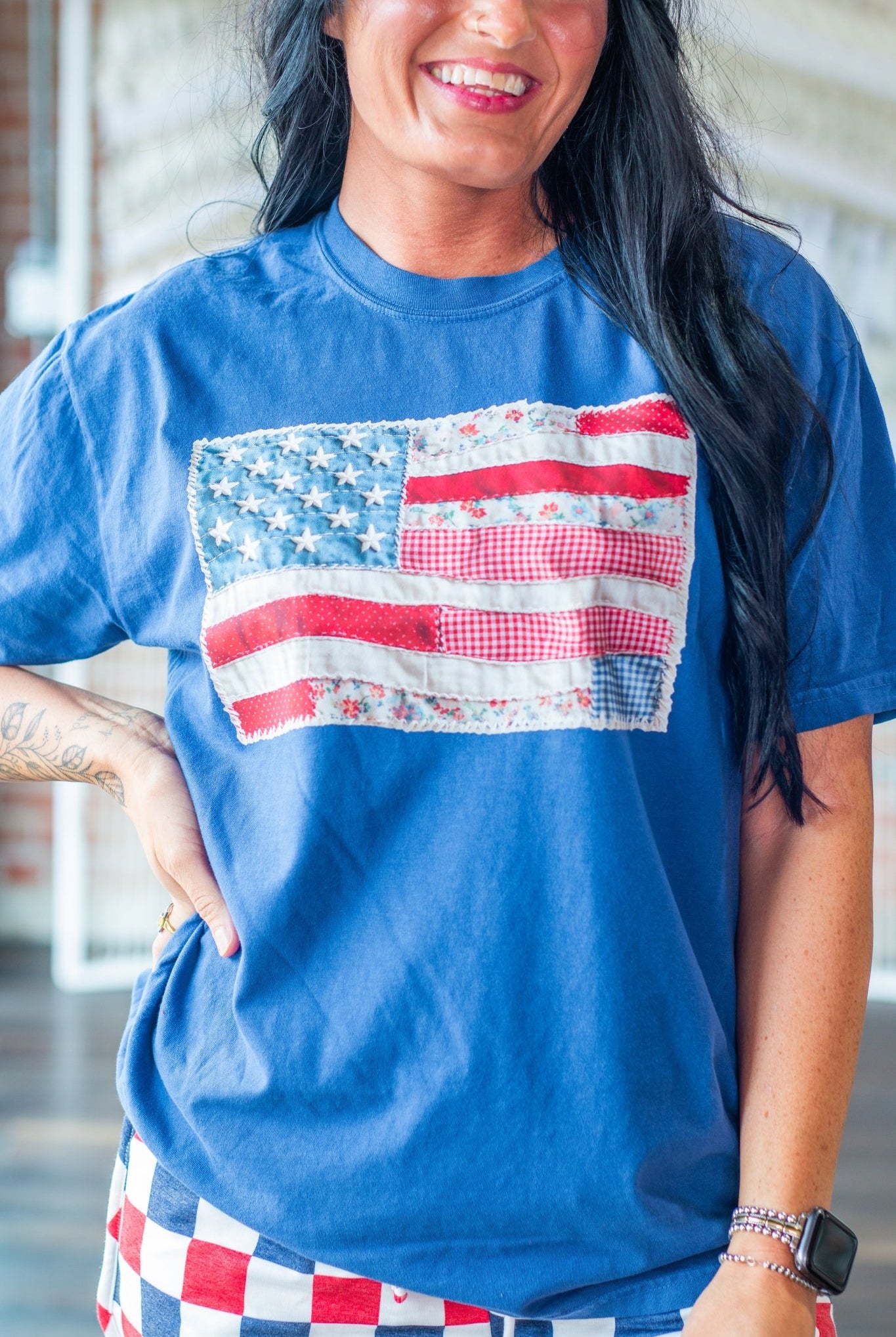 Americana Heritage Quilted Patchwork Flag Tee - Southern Chic Tees & Boutique