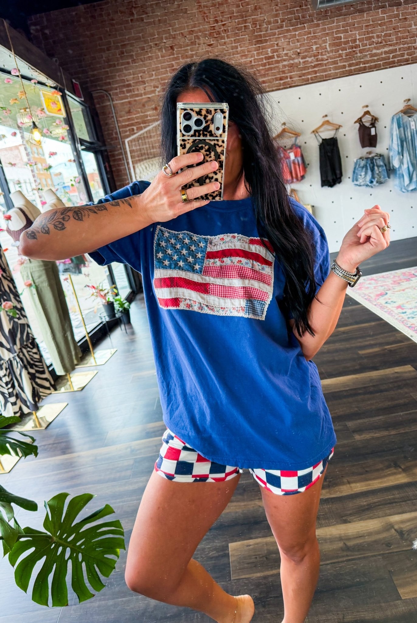 Americana Heritage Quilted Patchwork Flag Tee - Southern Chic Tees & Boutique