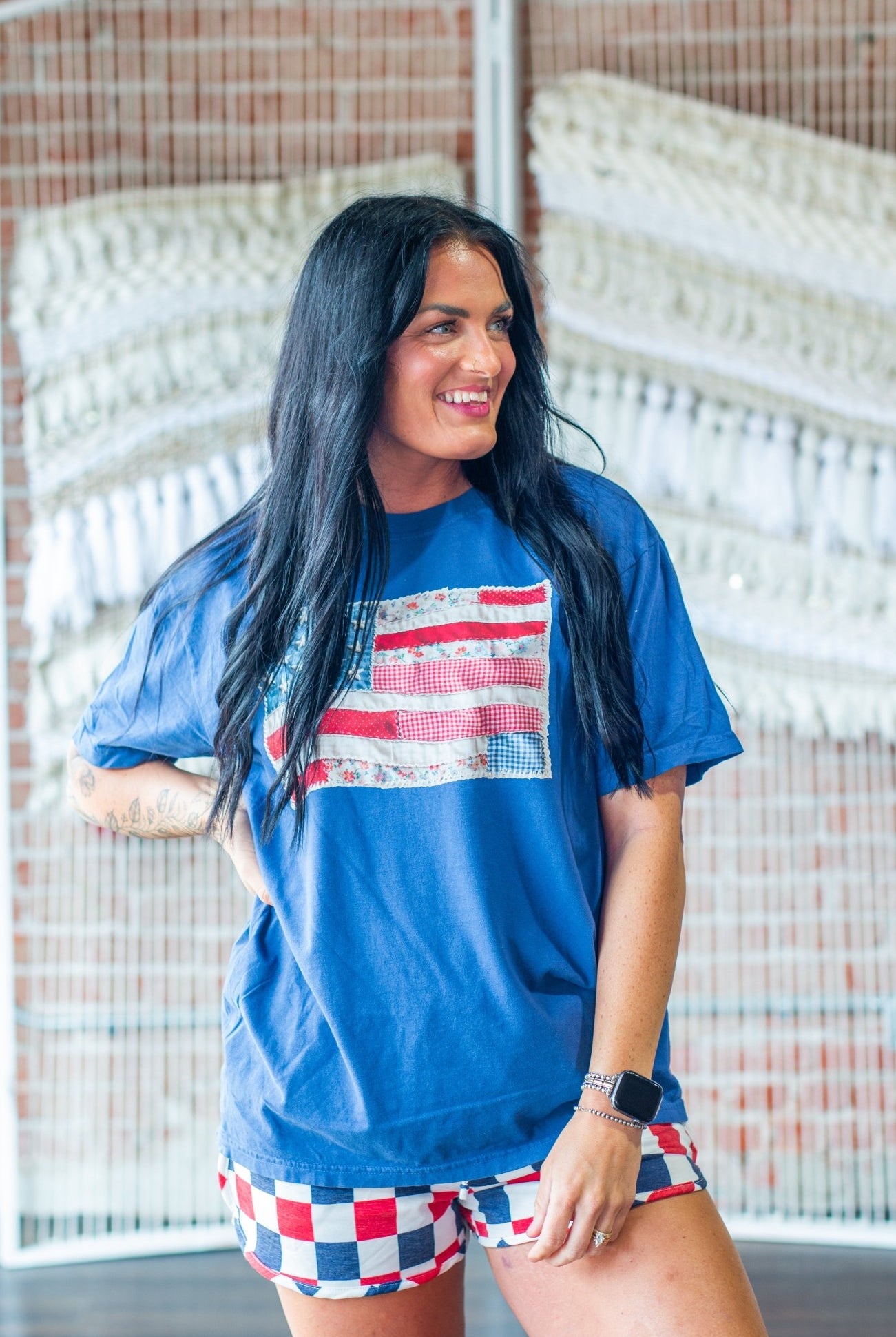 Americana Heritage Quilted Patchwork Flag Tee - Southern Chic Tees & Boutique