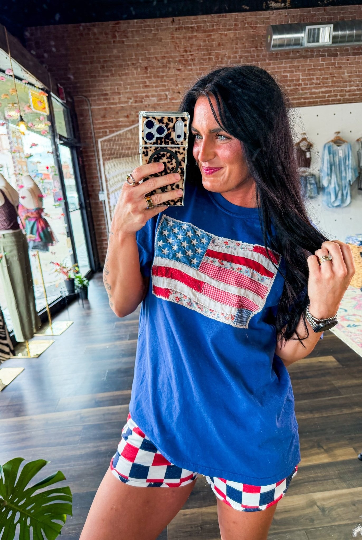 Americana Heritage Quilted Patchwork Flag Tee - Southern Chic Tees & Boutique