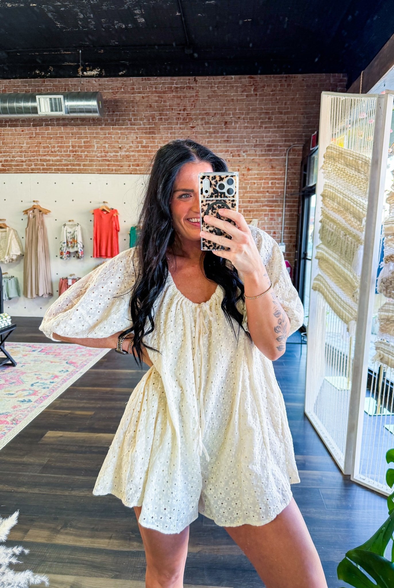 Aura Eyelet Babydoll Romper | Flowy Puff Sleeve Summer Romper | Cream - Southern Chic Tees & Boutique