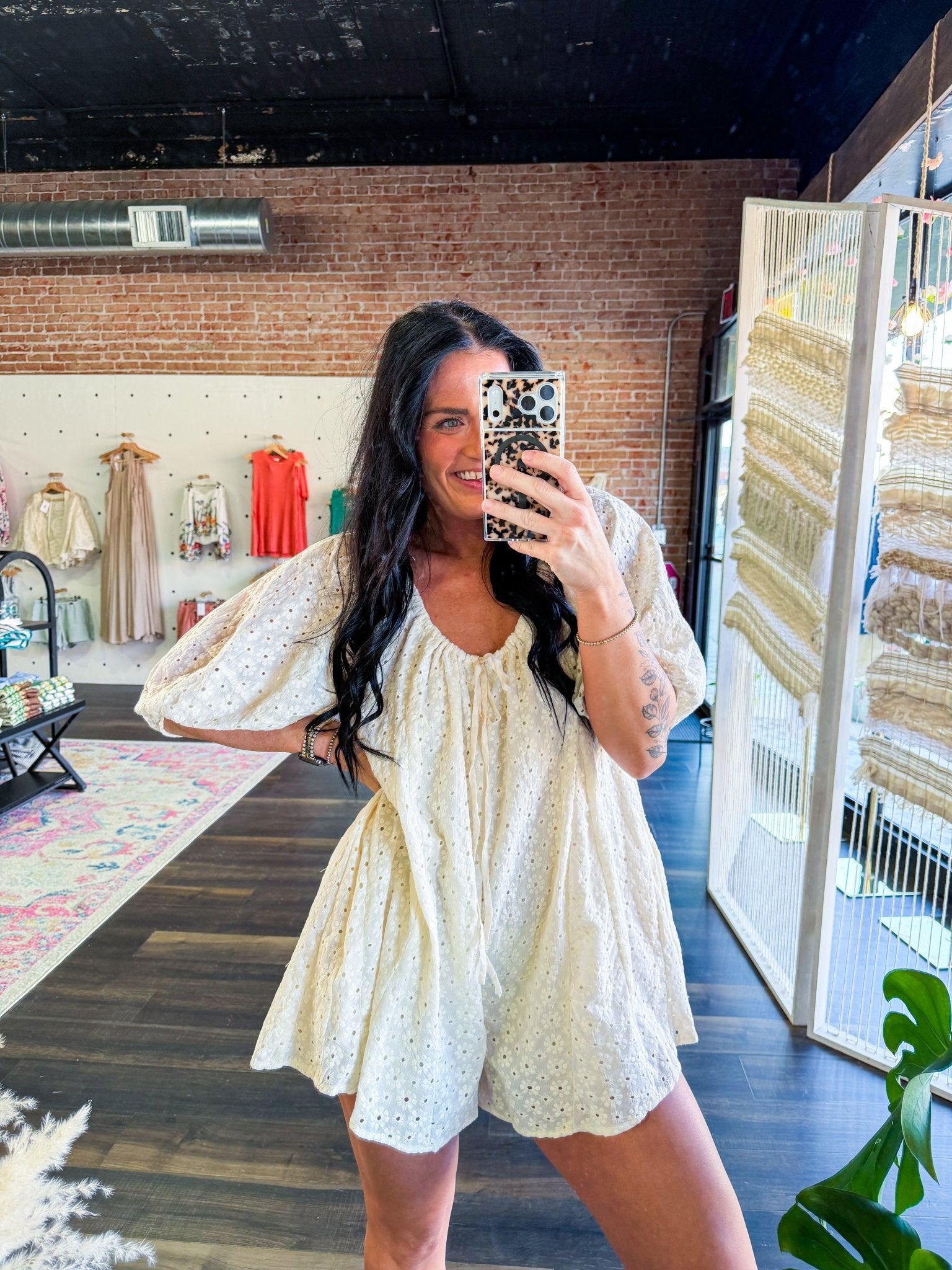 Aura Eyelet Babydoll Romper | Flowy Puff Sleeve Summer Romper | Cream - Southern Chic Tees & Boutique