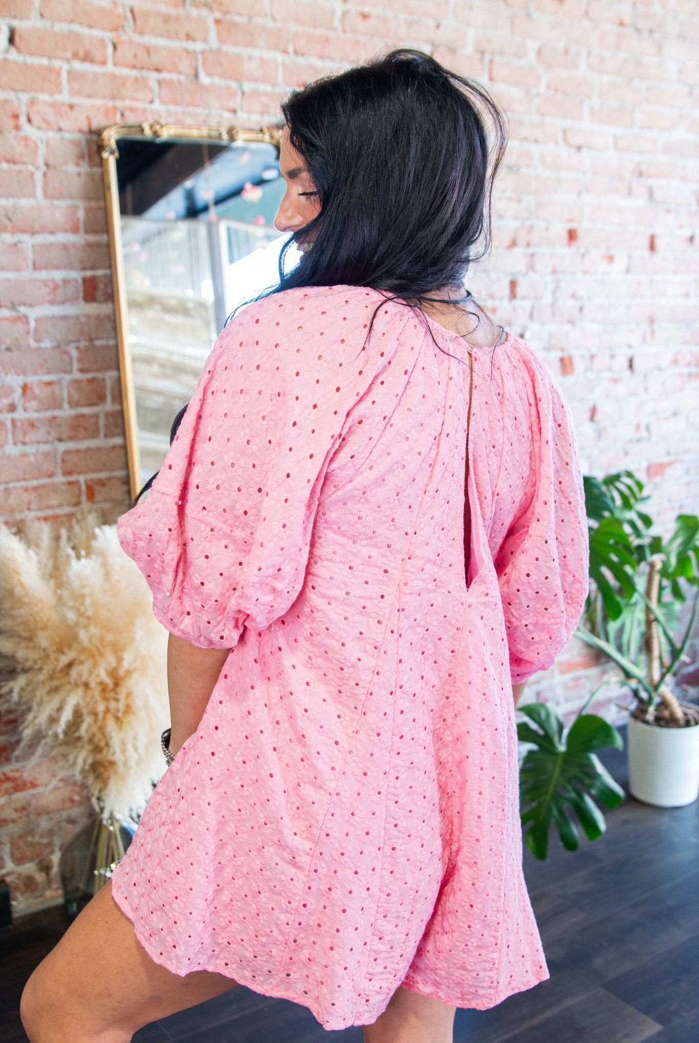 Aura Eyelet Babydoll Romper | Flowy Puff Sleeve Summer Romper | Rose Pink - Southern Chic Tees & Boutique