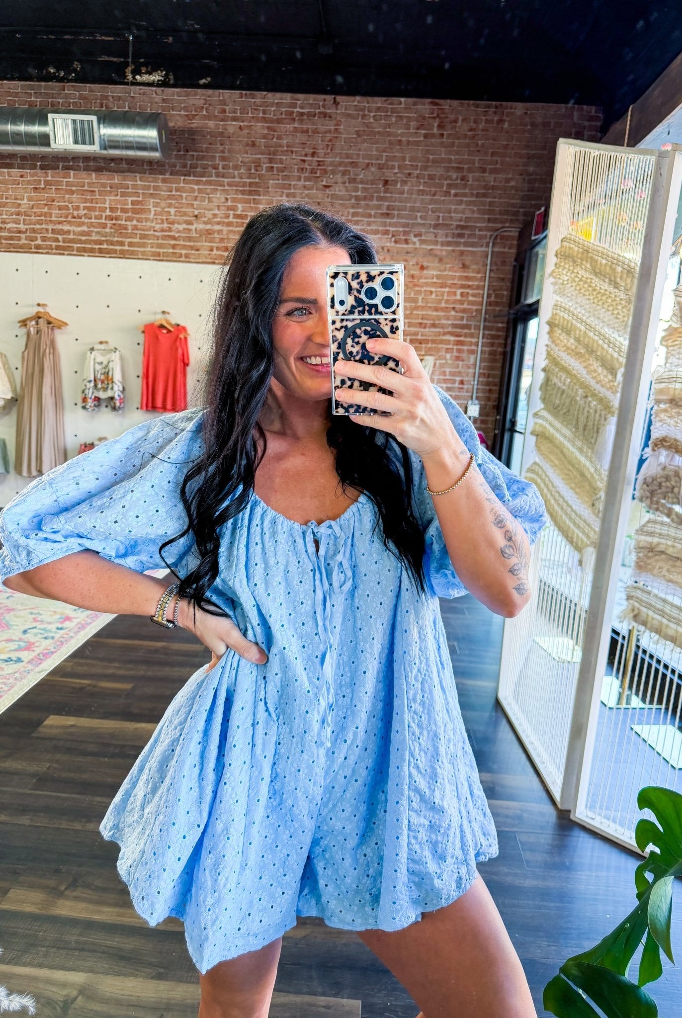 Aura Eyelet Babydoll Romper | Flowy Puff Sleeve Summer Romper | Sky Blue - Southern Chic Tees & Boutique