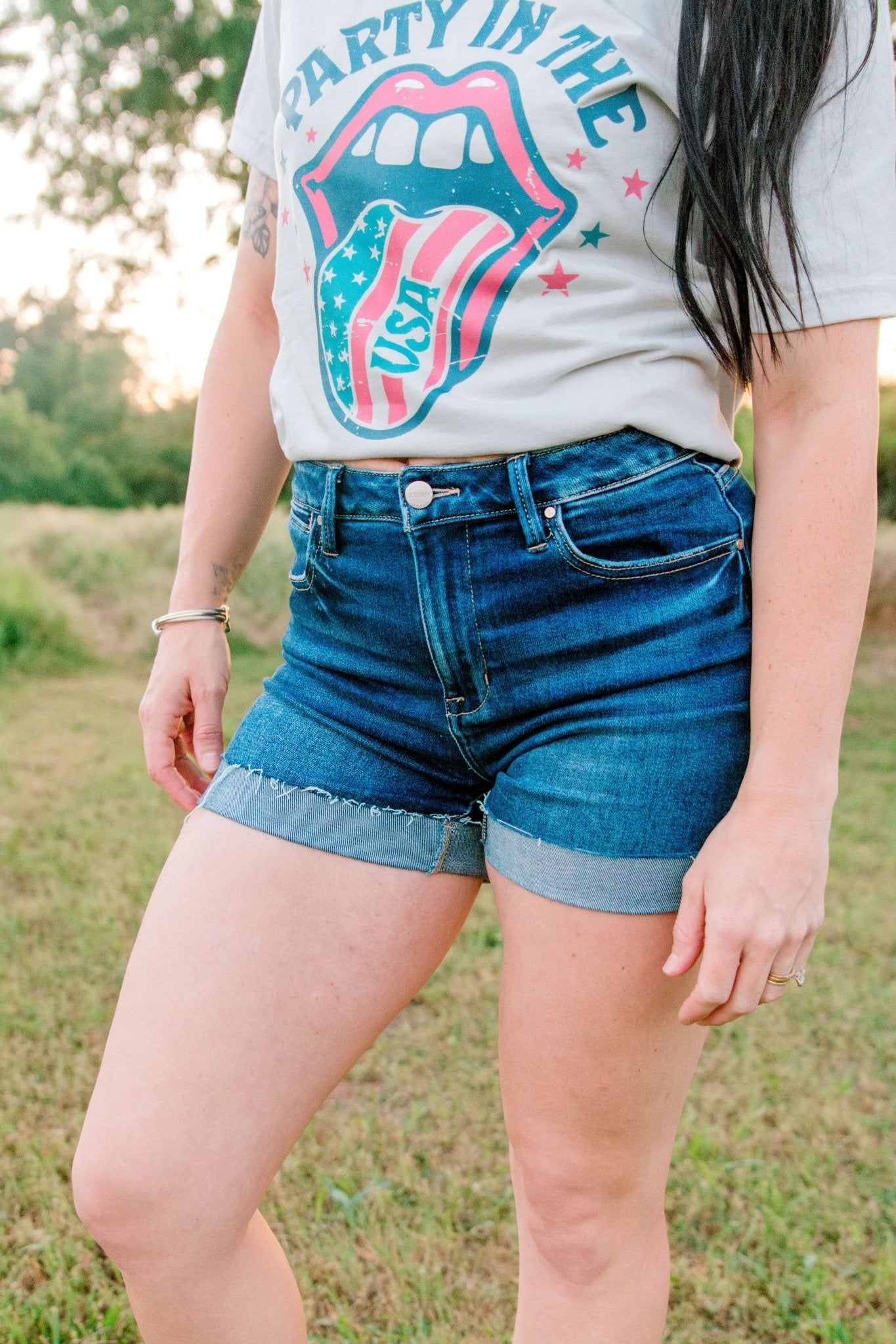 Blue Jean Babe Cuff Shorts - Dark Wash - Southern Chic Tees & Boutique