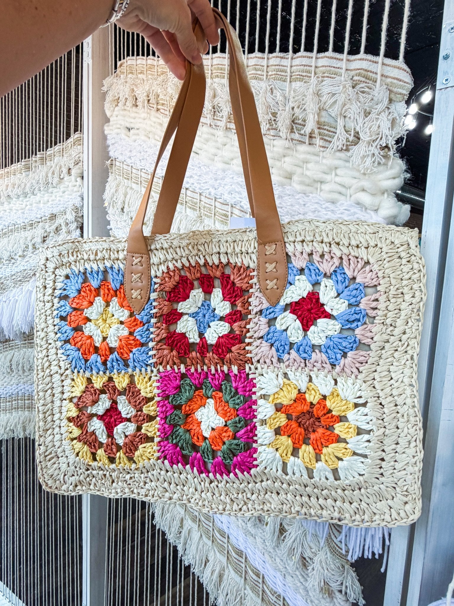 Boho Granny Square Bag | Hand - Knit Crochet Tote - Southern Chic Tees & Boutique