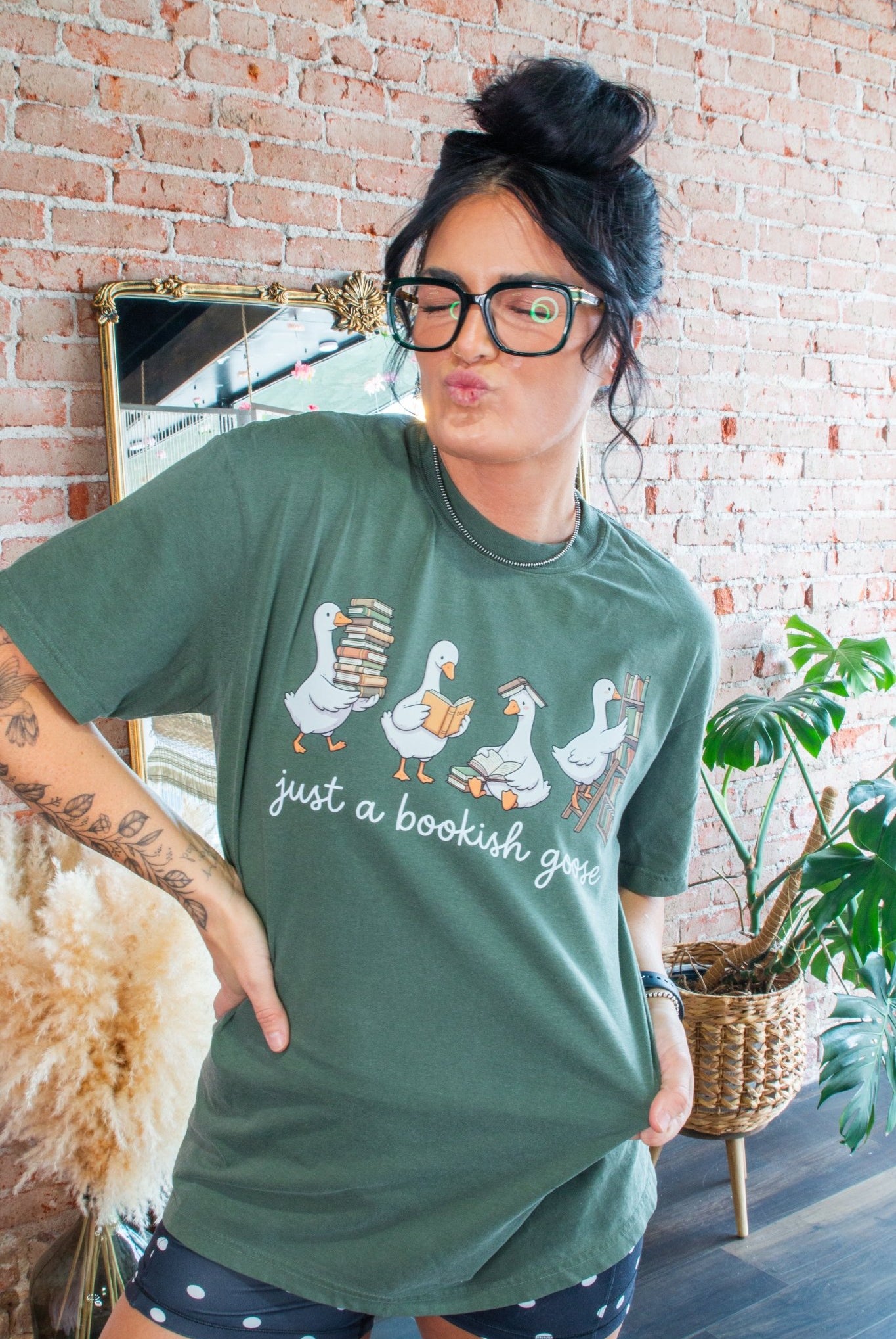 Bookish Goose Comfort Colors Tee - Whimsical Reader Graphic Shirt - Southern Chic Tees & Boutique