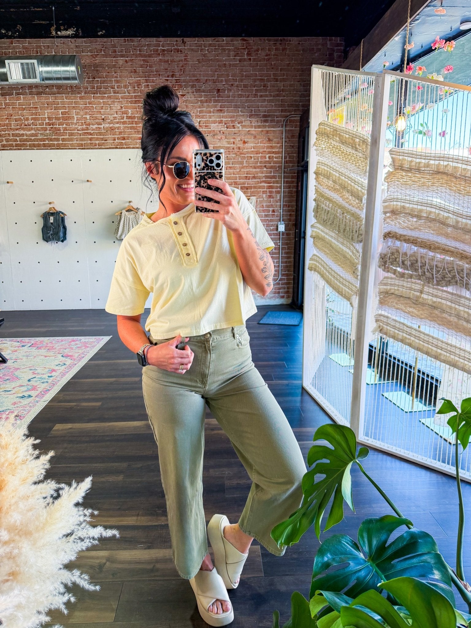 Butter Yellow Boxy Cotton Henley Crop Top - Southern Chic Tees & Boutique