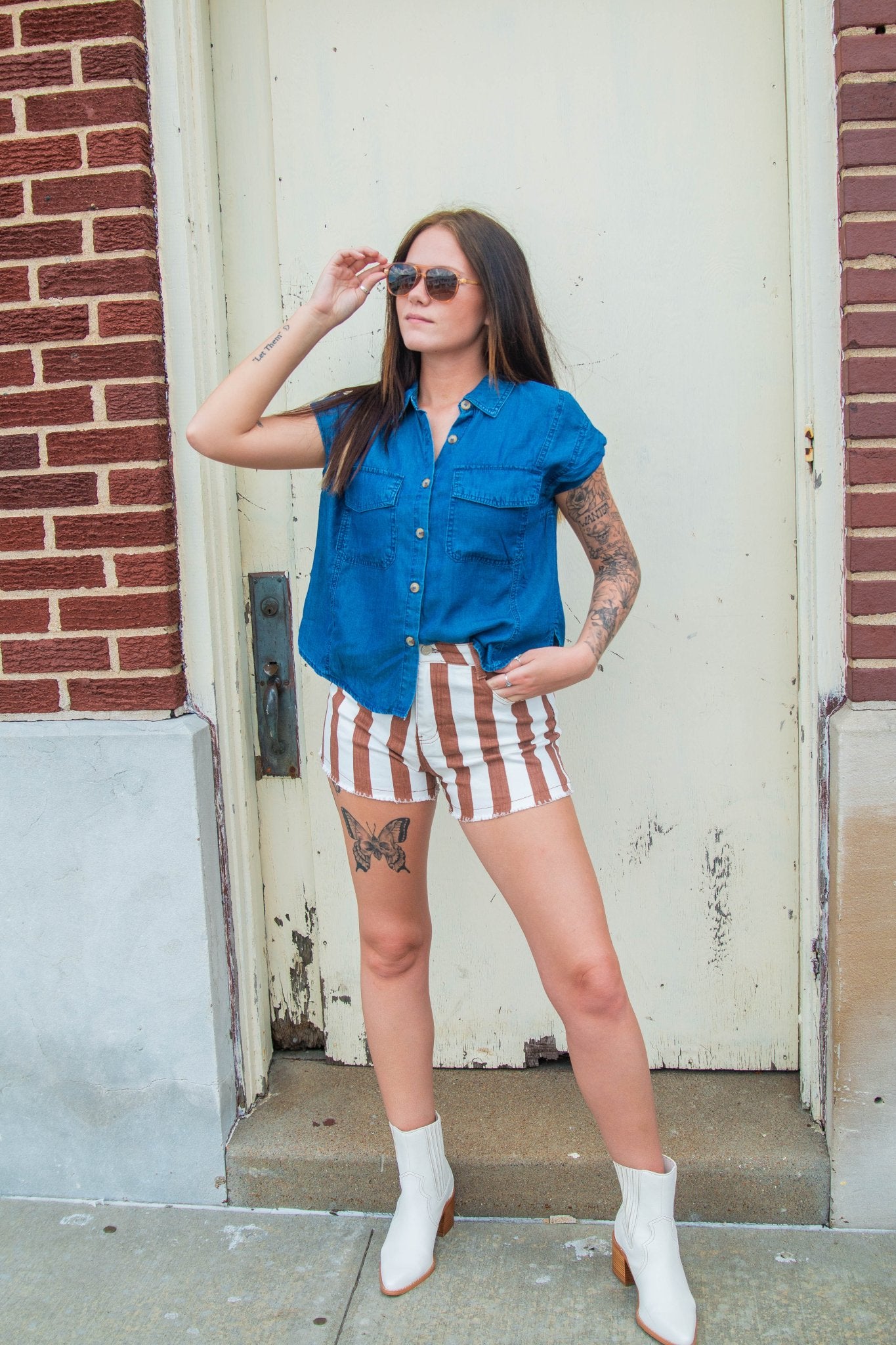 Chambray Button Down Blouse - Southern Chic Tees & Boutique
