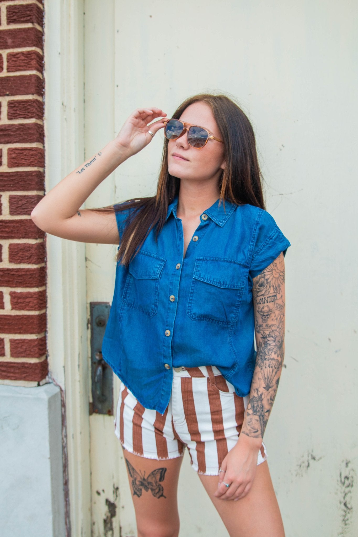 Chambray Button Down Blouse - Southern Chic Tees & Boutique