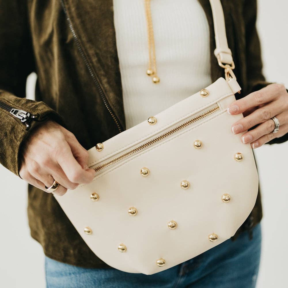 Chic Gold Studded Westlyn Bum Bag | Cream - Southern Chic Tees & Boutique