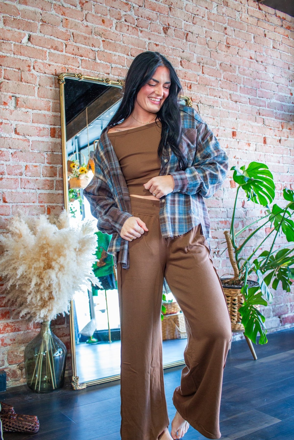 Chocolate Kambrie Relaxed Patchwork Plaid Flannel Shirt - Southern Chic Tees & Boutique