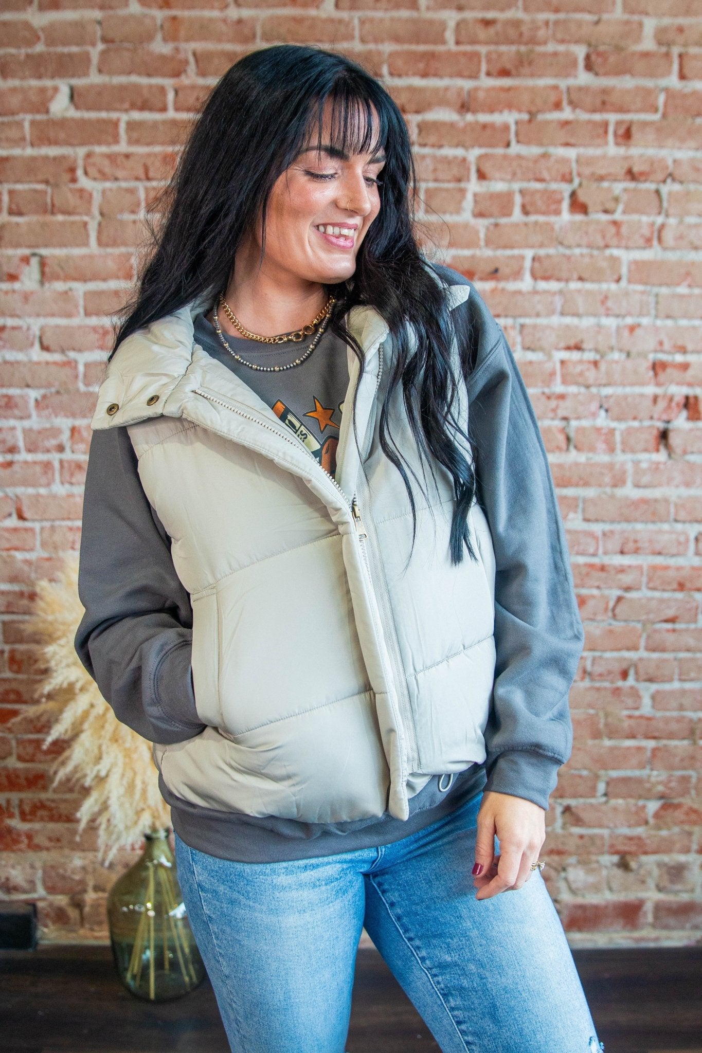 Cold Front Cutie Puffer Vest | Cement - Southern Chic Tees & Boutique