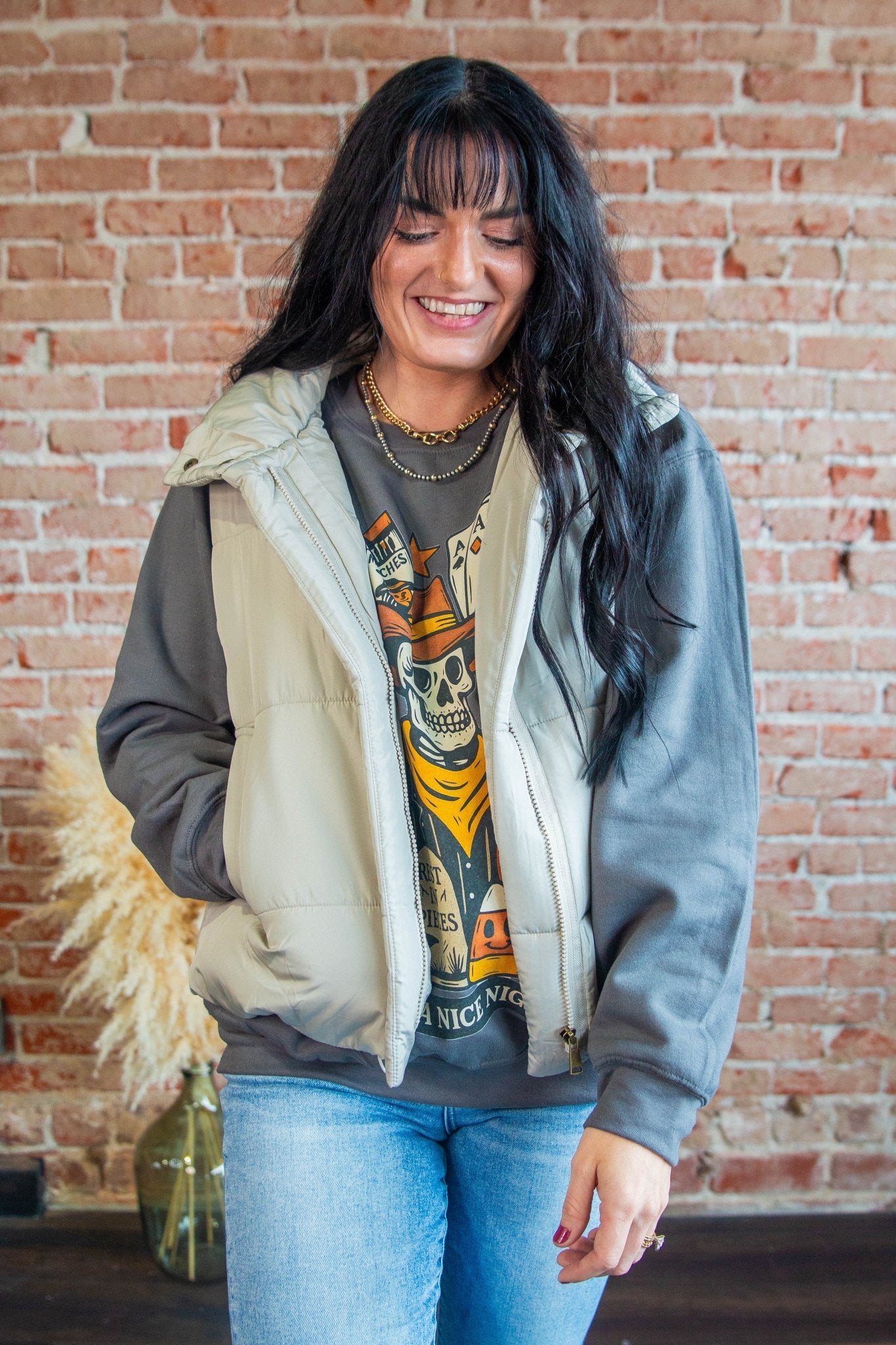 Cold Front Cutie Puffer Vest | Cement - Southern Chic Tees & Boutique