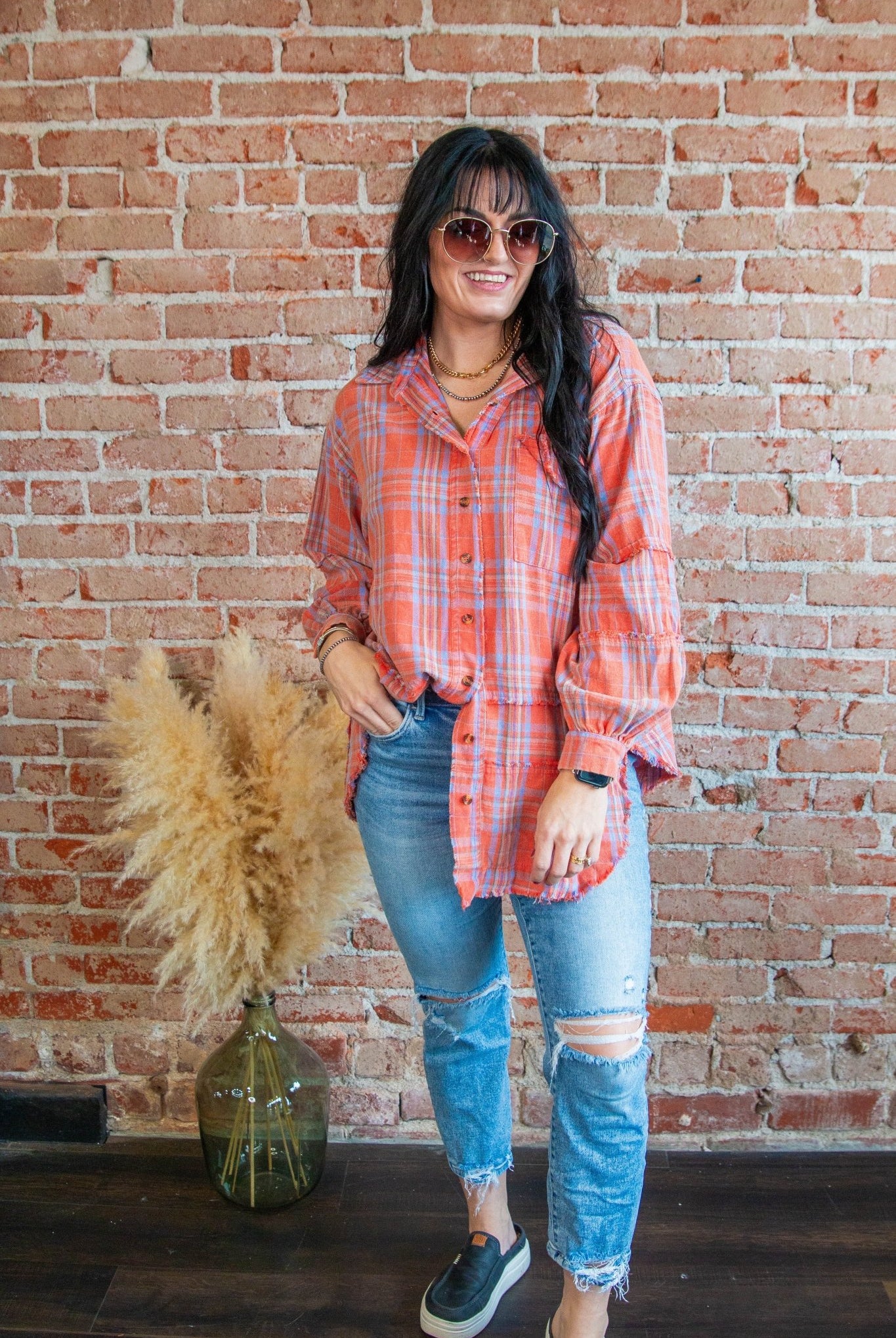 Coral Mineral Wash Plaid Flannel - Southern Chic Tees & Boutique