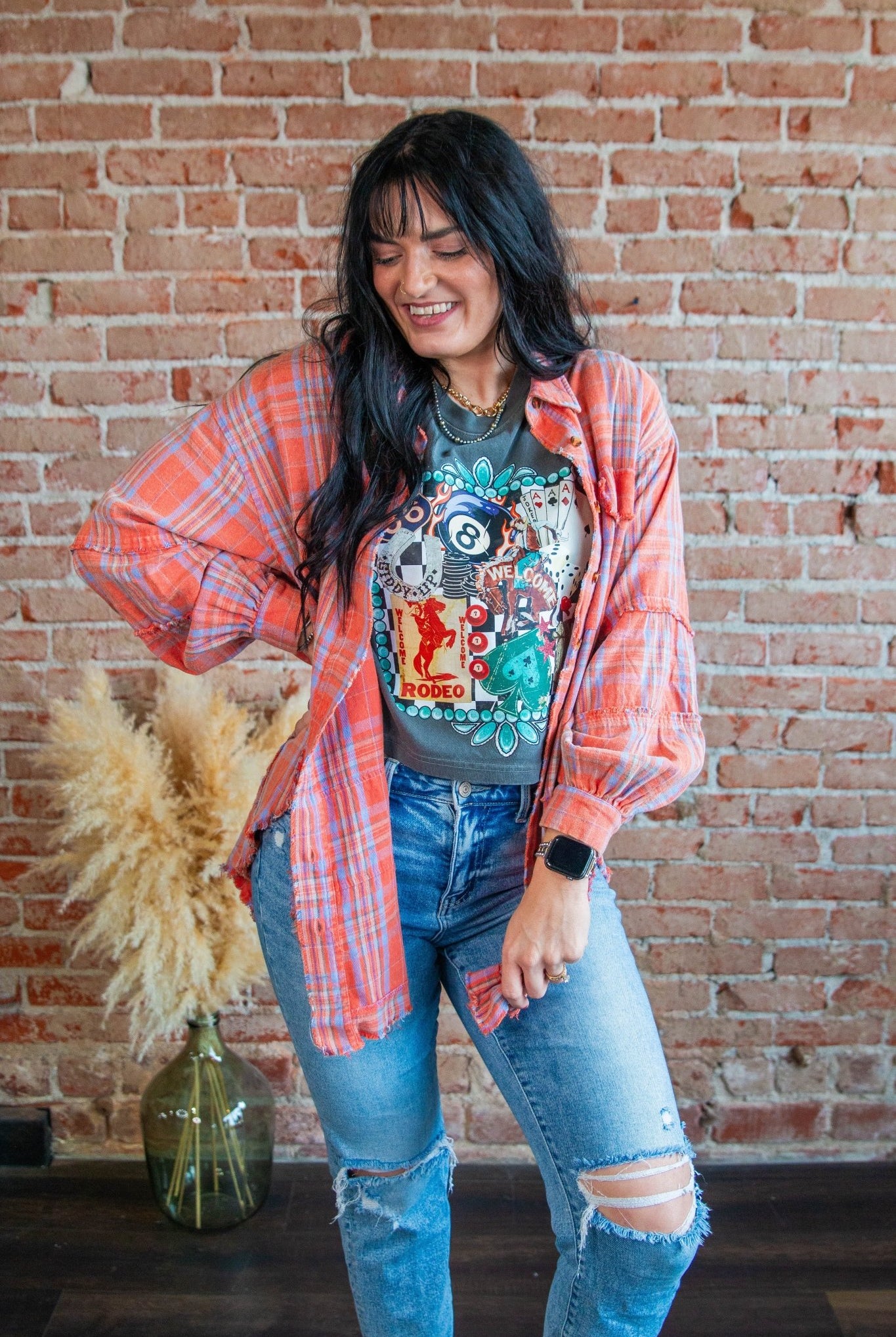 Coral Mineral Wash Plaid Flannel - Southern Chic Tees & Boutique