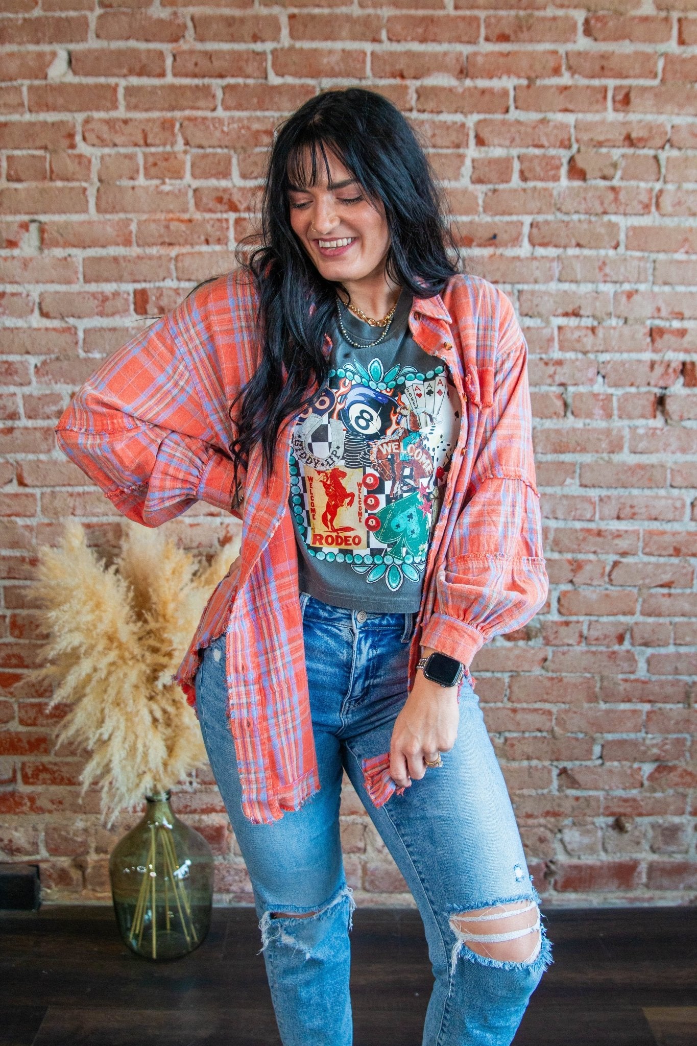 Coral Mineral Wash Plaid Flannel - Southern Chic Tees & Boutique