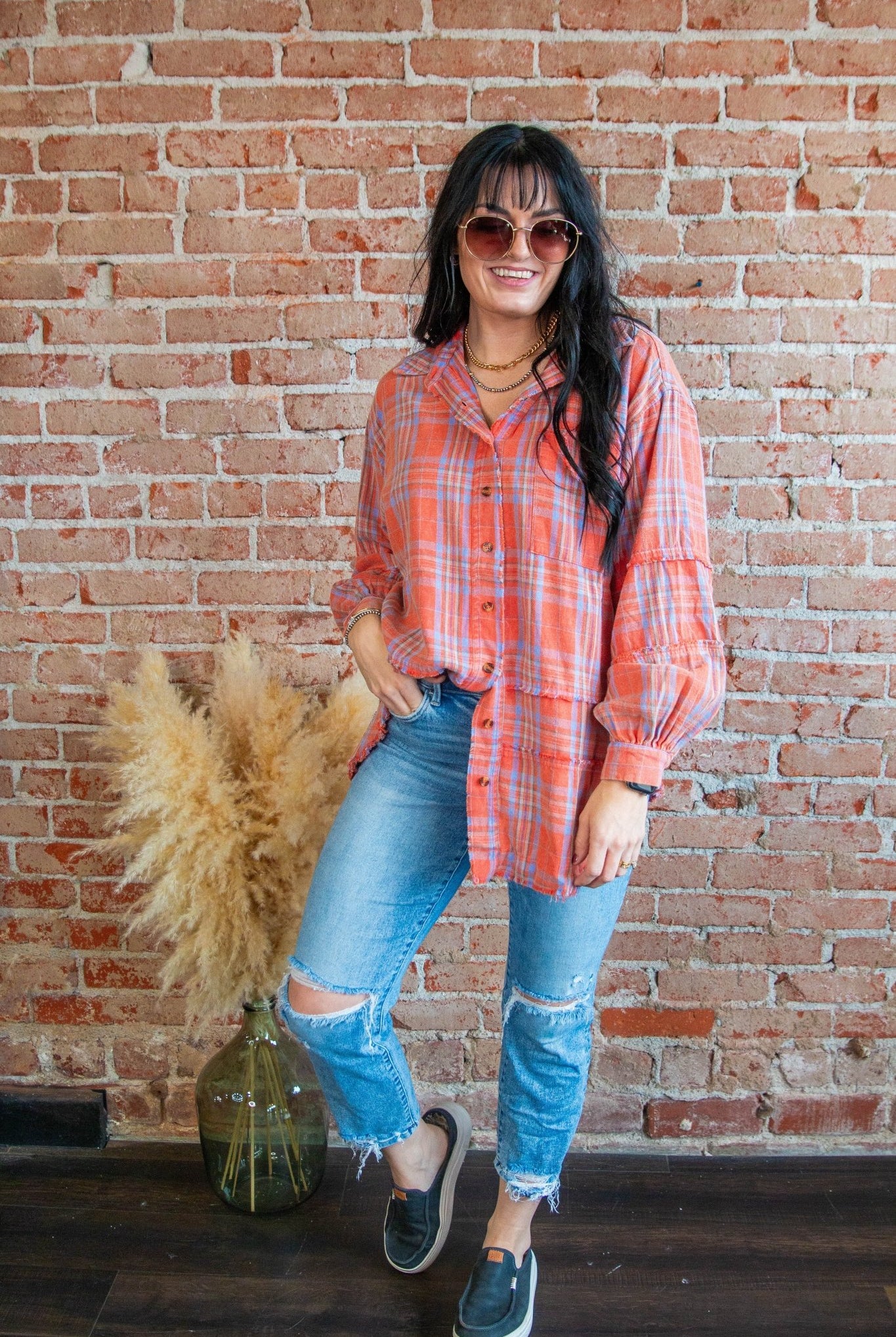 Coral Mineral Wash Plaid Flannel - Southern Chic Tees & Boutique