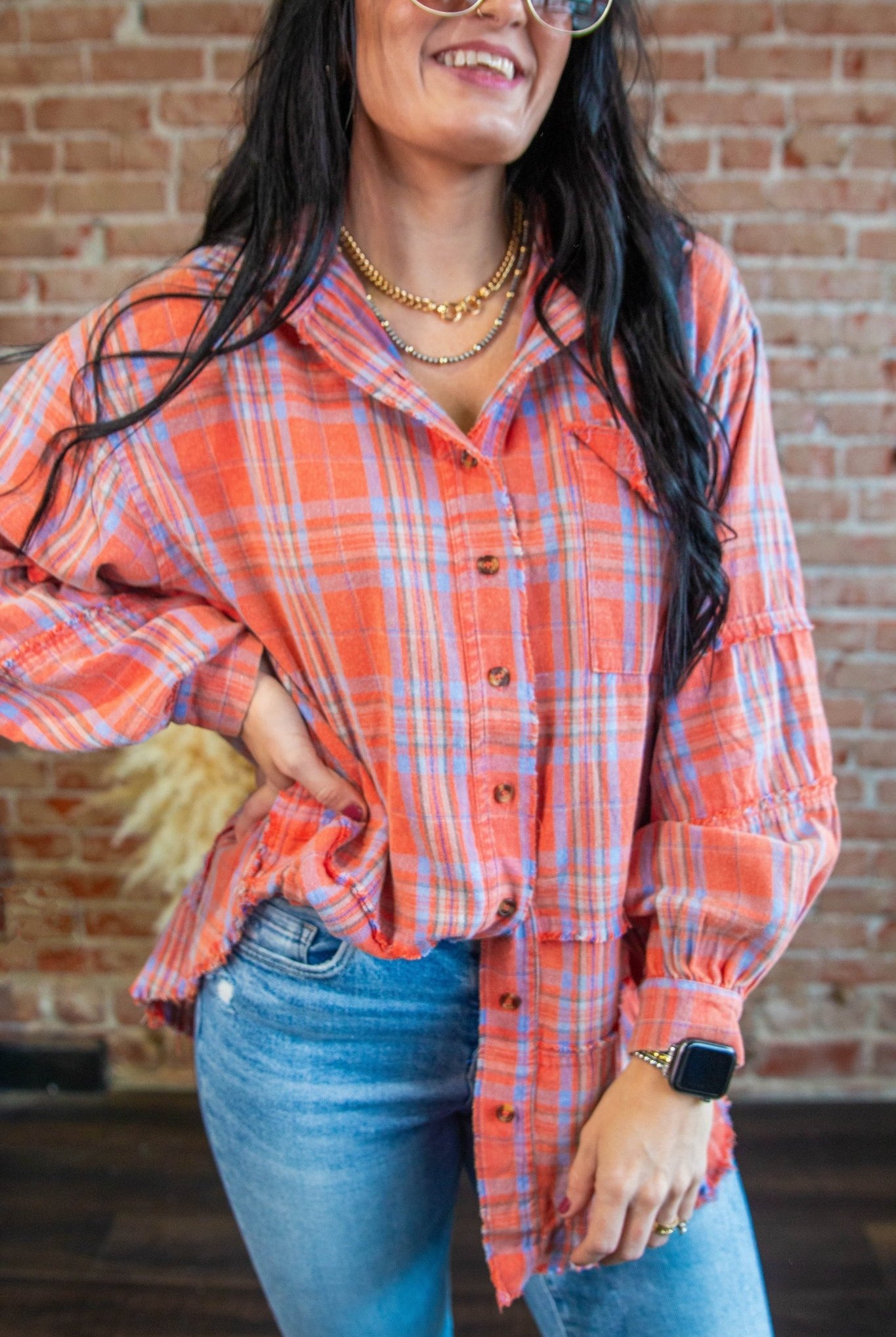 Coral Mineral Wash Plaid Flannel - Southern Chic Tees & Boutique