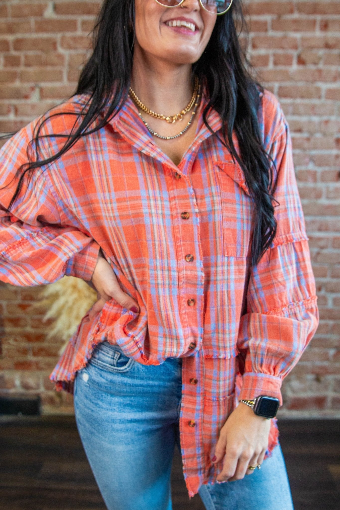 Coral Mineral Wash Plaid Flannel - Southern Chic Tees & Boutique