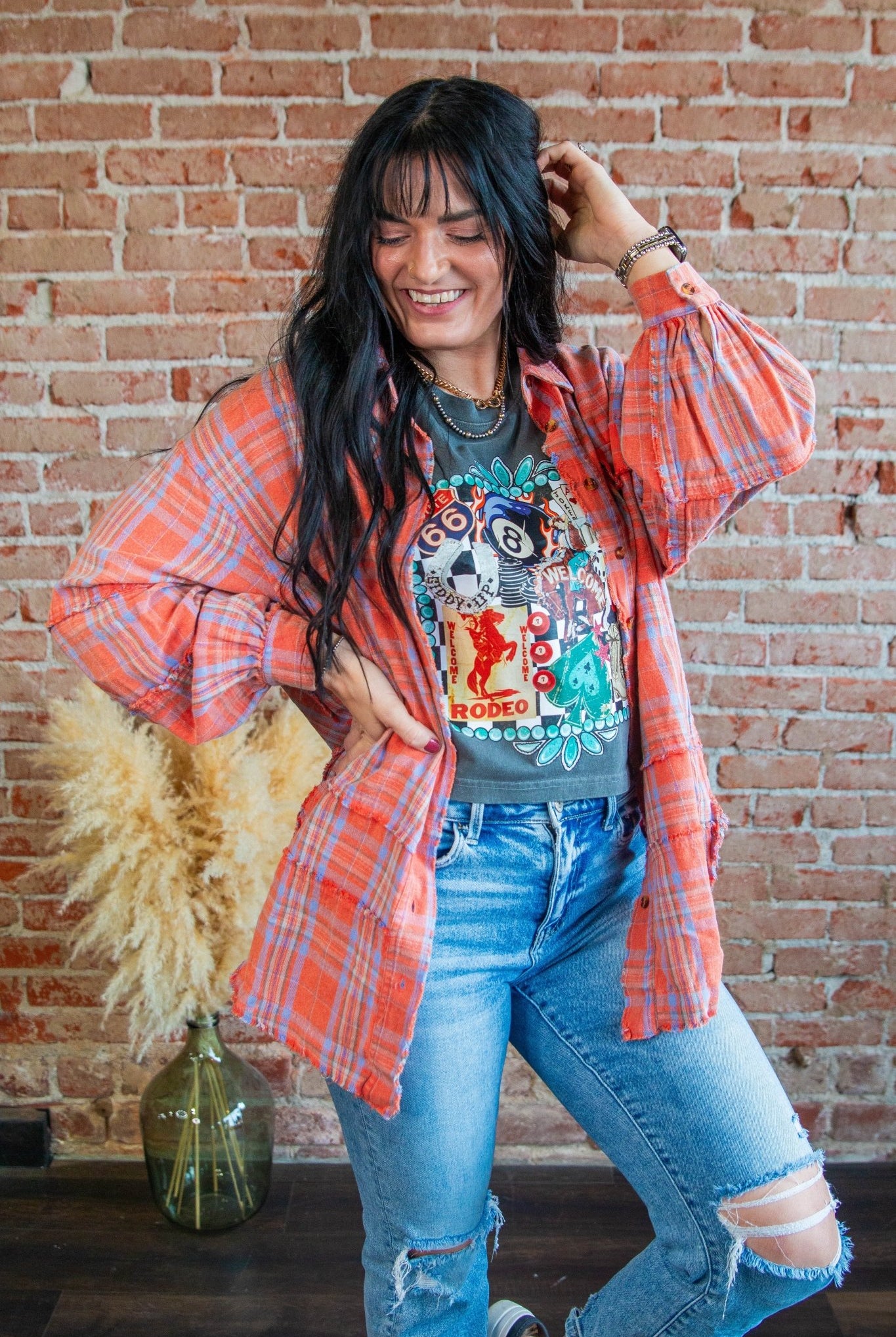 Coral Mineral Wash Plaid Flannel - Southern Chic Tees & Boutique