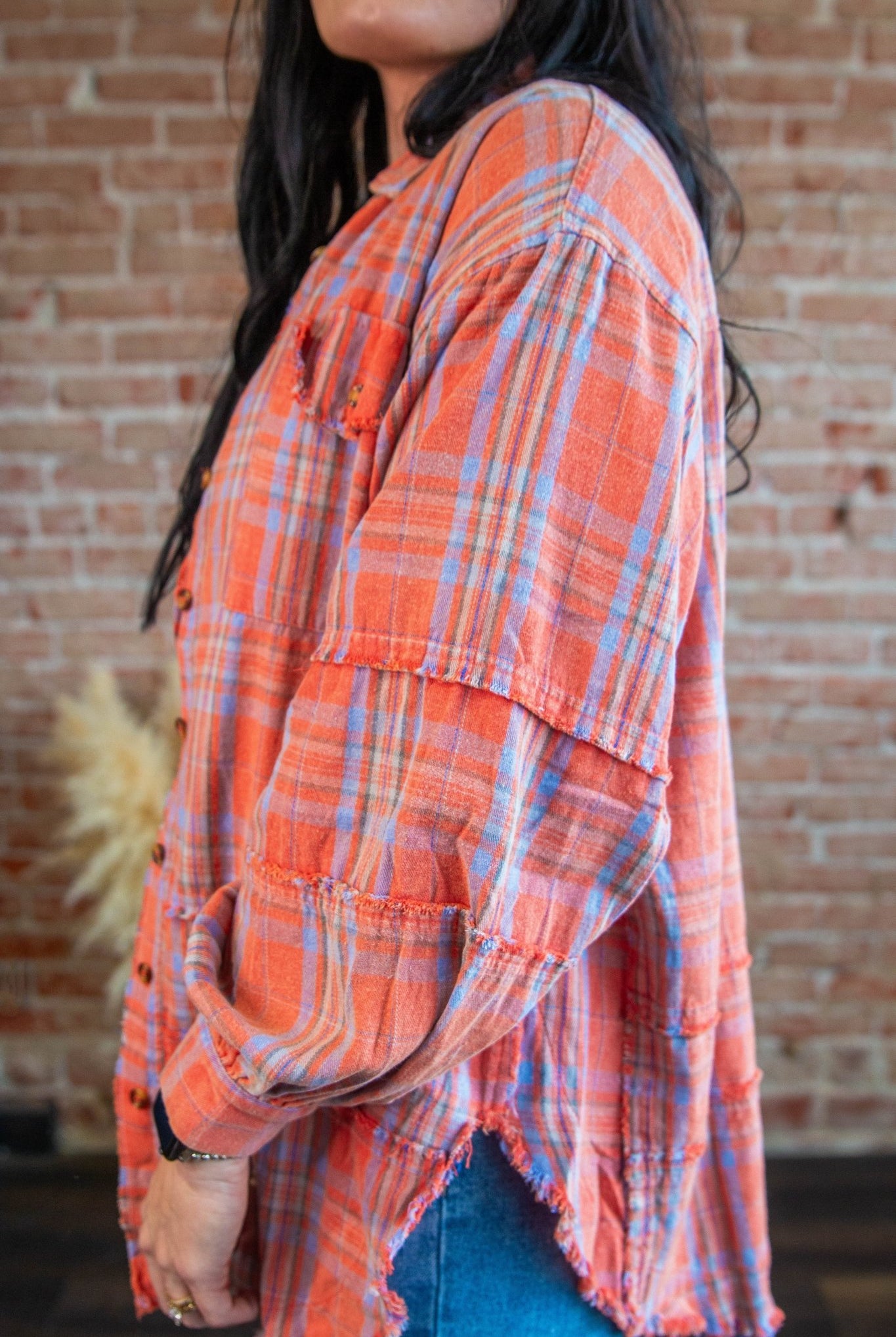 Coral Mineral Wash Plaid Flannel - Southern Chic Tees & Boutique