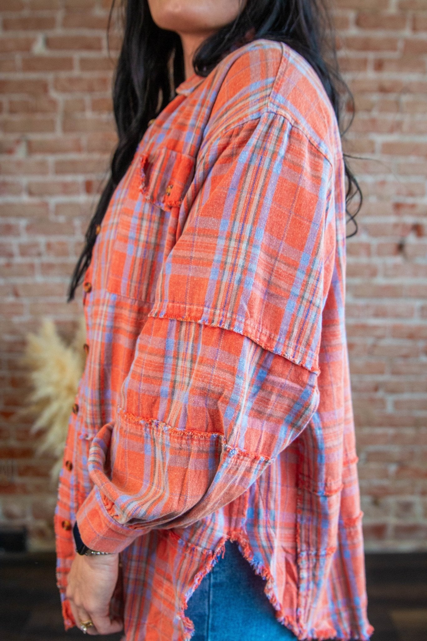 Coral Mineral Wash Plaid Flannel - Southern Chic Tees & Boutique