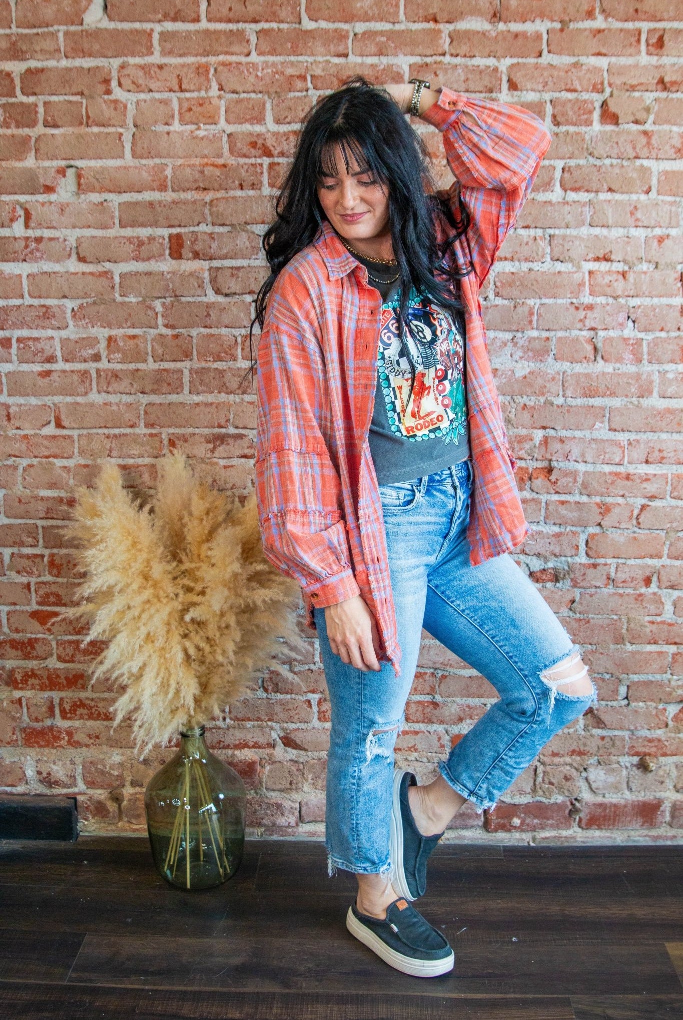Coral Mineral Wash Plaid Flannel - Southern Chic Tees & Boutique