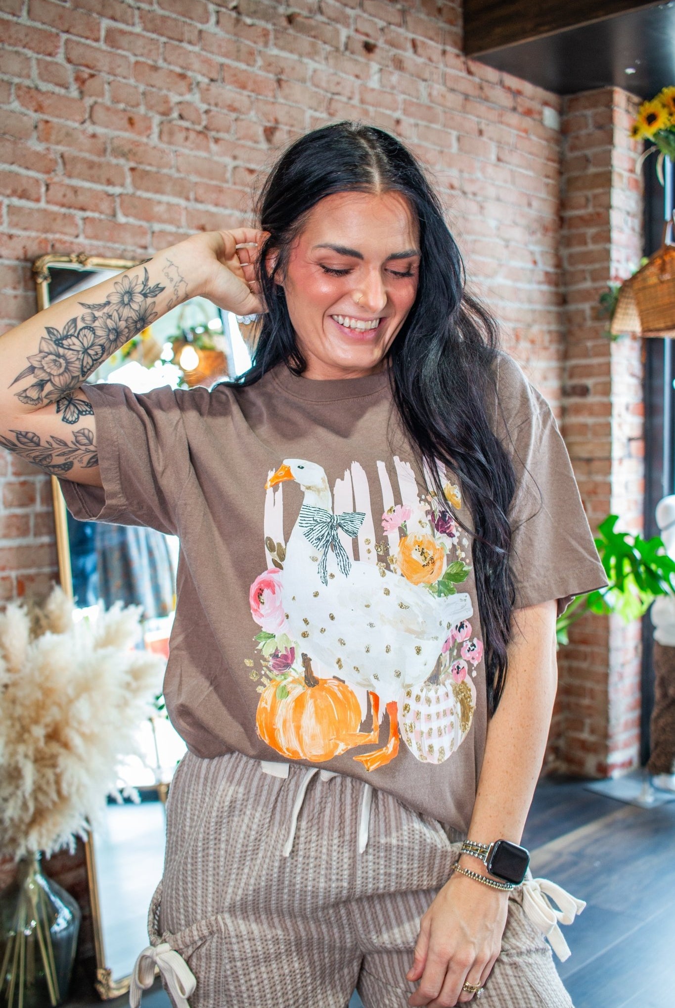 Cottagecore Fall Goose & Pumpkin Graphic Tee - Southern Chic Tees & Boutique