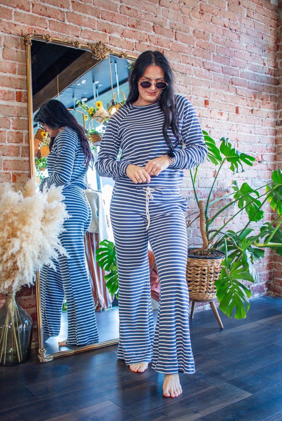 Cozy Low Rise Striped Waffle Knit Lounge Pants - Southern Chic Tees & Boutique