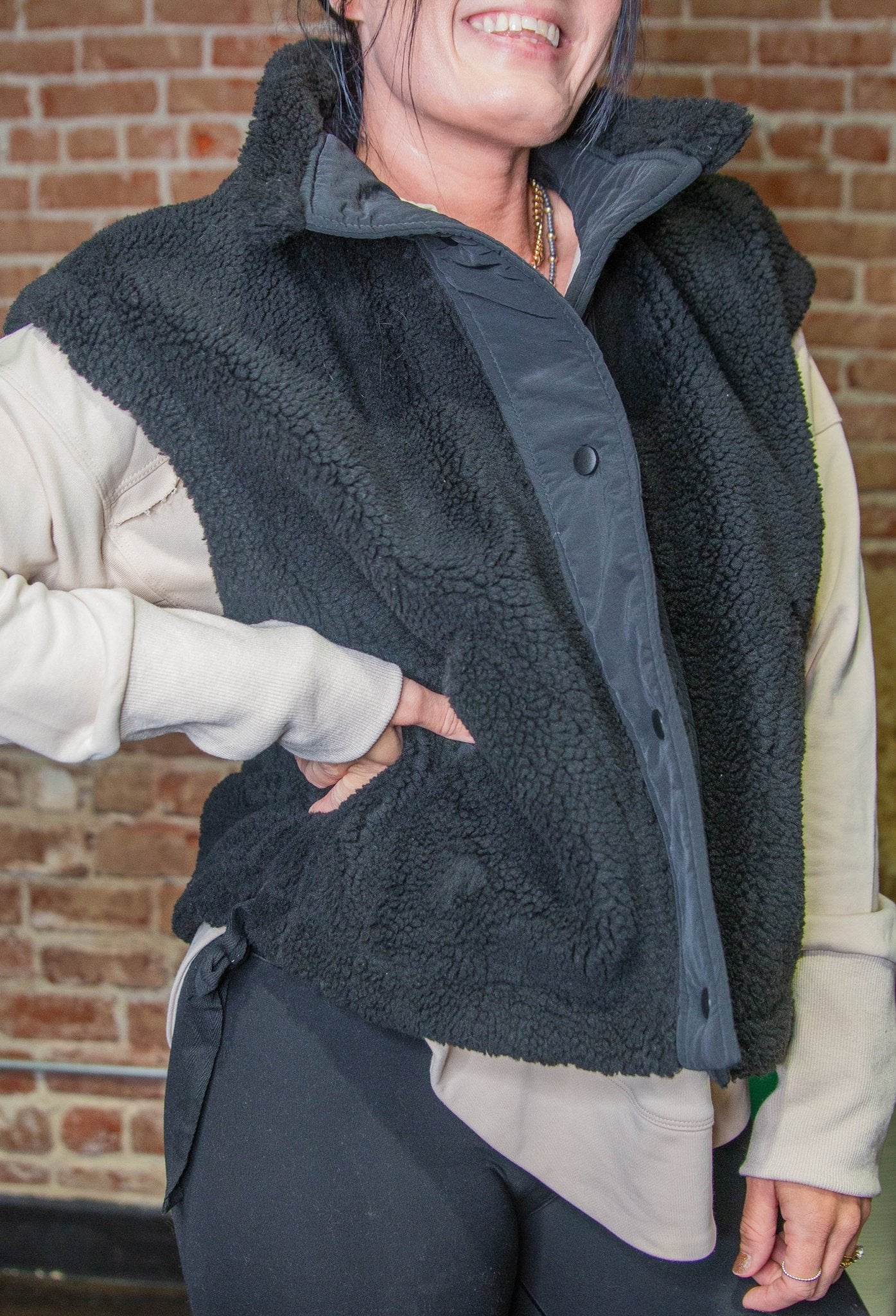 Cozy Mock Neck Sherpa Vest Jacket | Black - Southern Chic Tees & Boutique