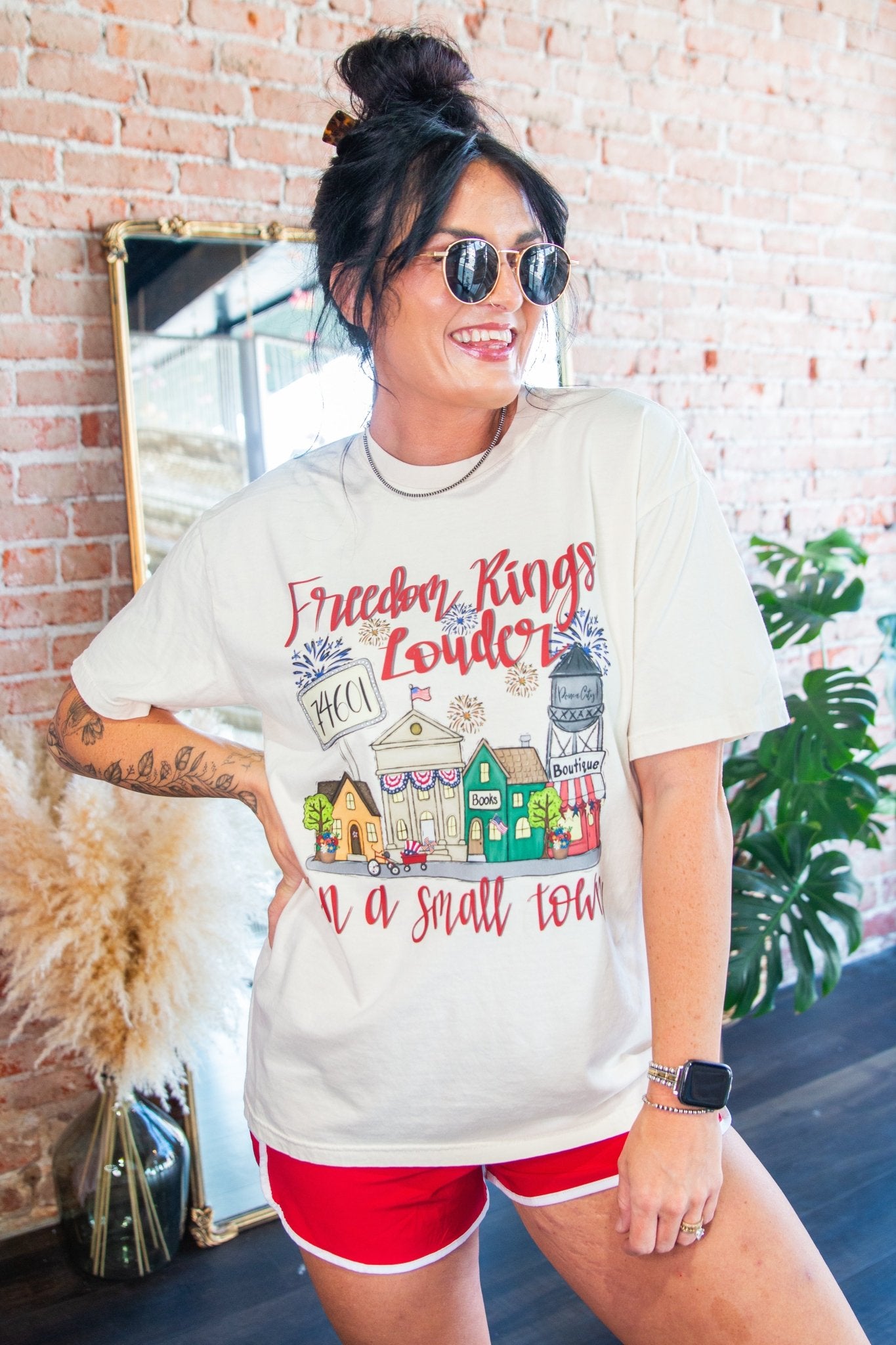 Custom Freedom Rings Louder in a Small Town Graphic Tee - Southern Chic Tees & Boutique