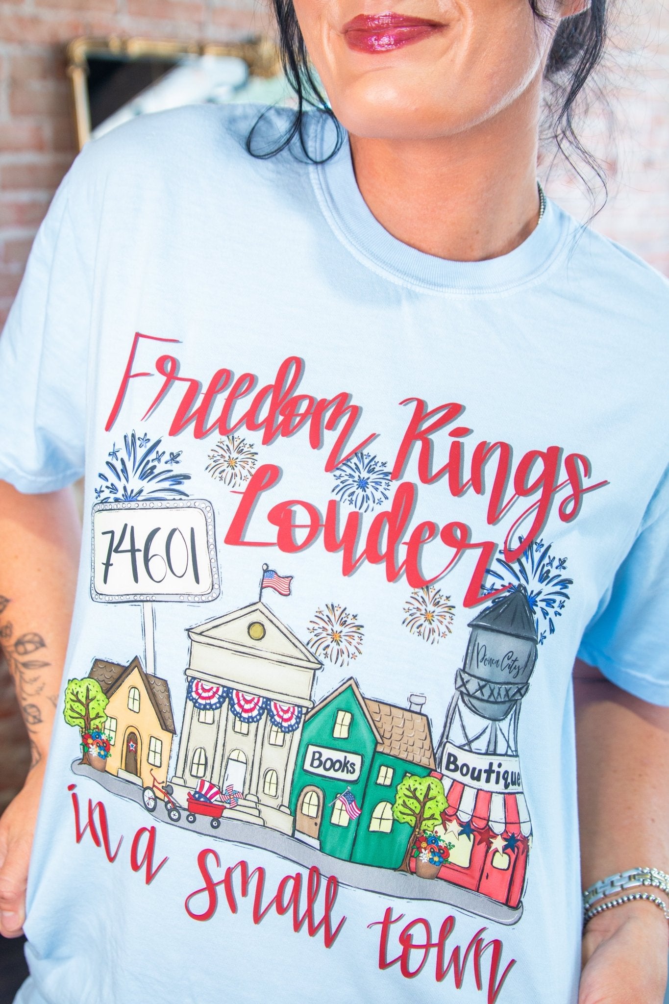Custom Freedom Rings Louder in a Small Town Graphic Tee - Southern Chic Tees & Boutique