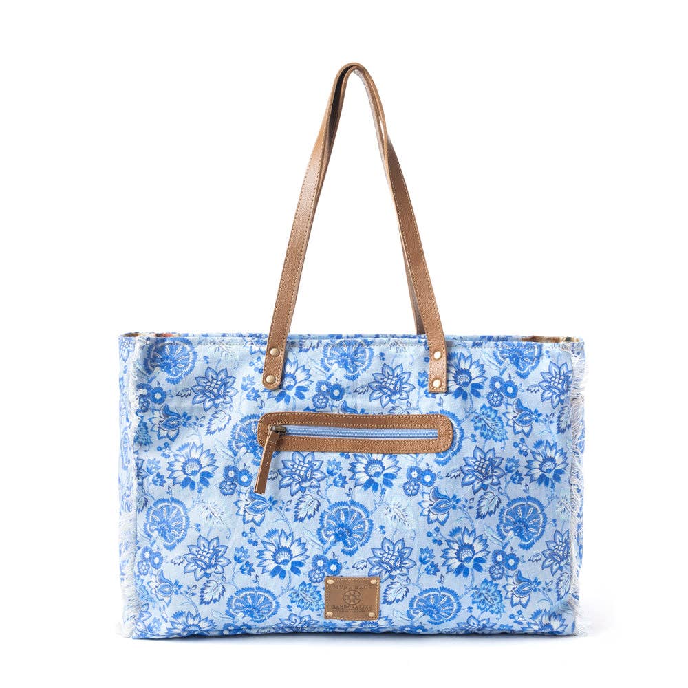 Delft Garden Weekender Weekender Bag In Blue - Southern Chic Tees & Boutique