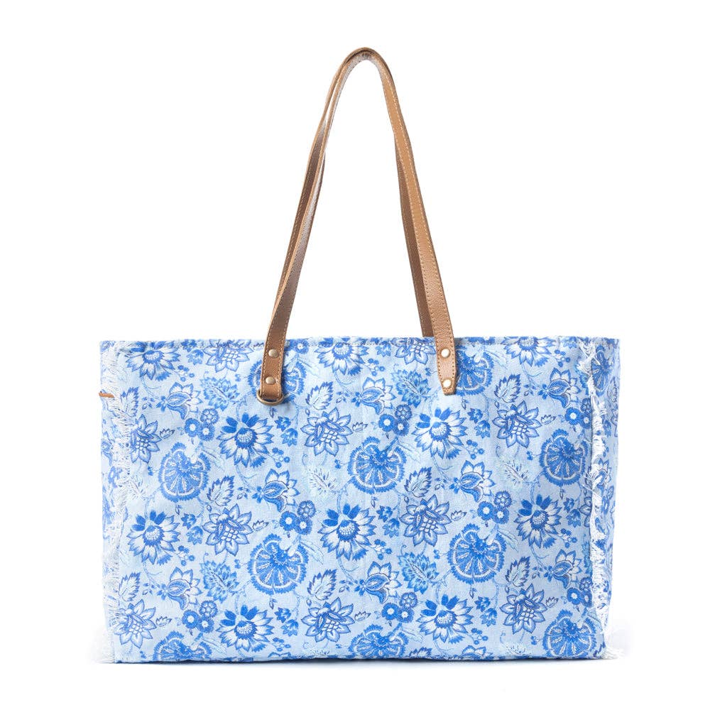 Delft Garden Weekender Weekender Bag In Blue - Southern Chic Tees & Boutique