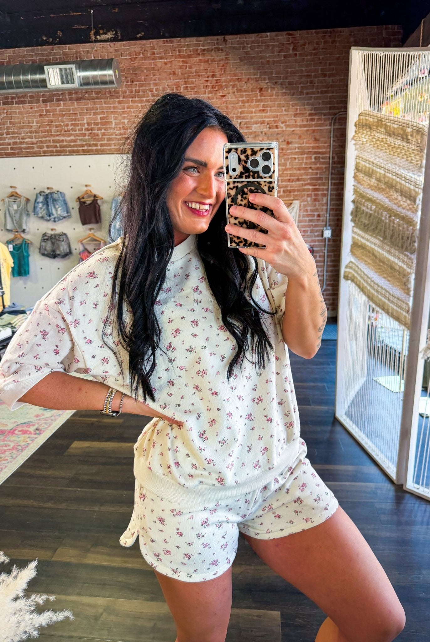 Ditsy Bloom Relaxed Knit Floral Short Set - Southern Chic Tees & Boutique