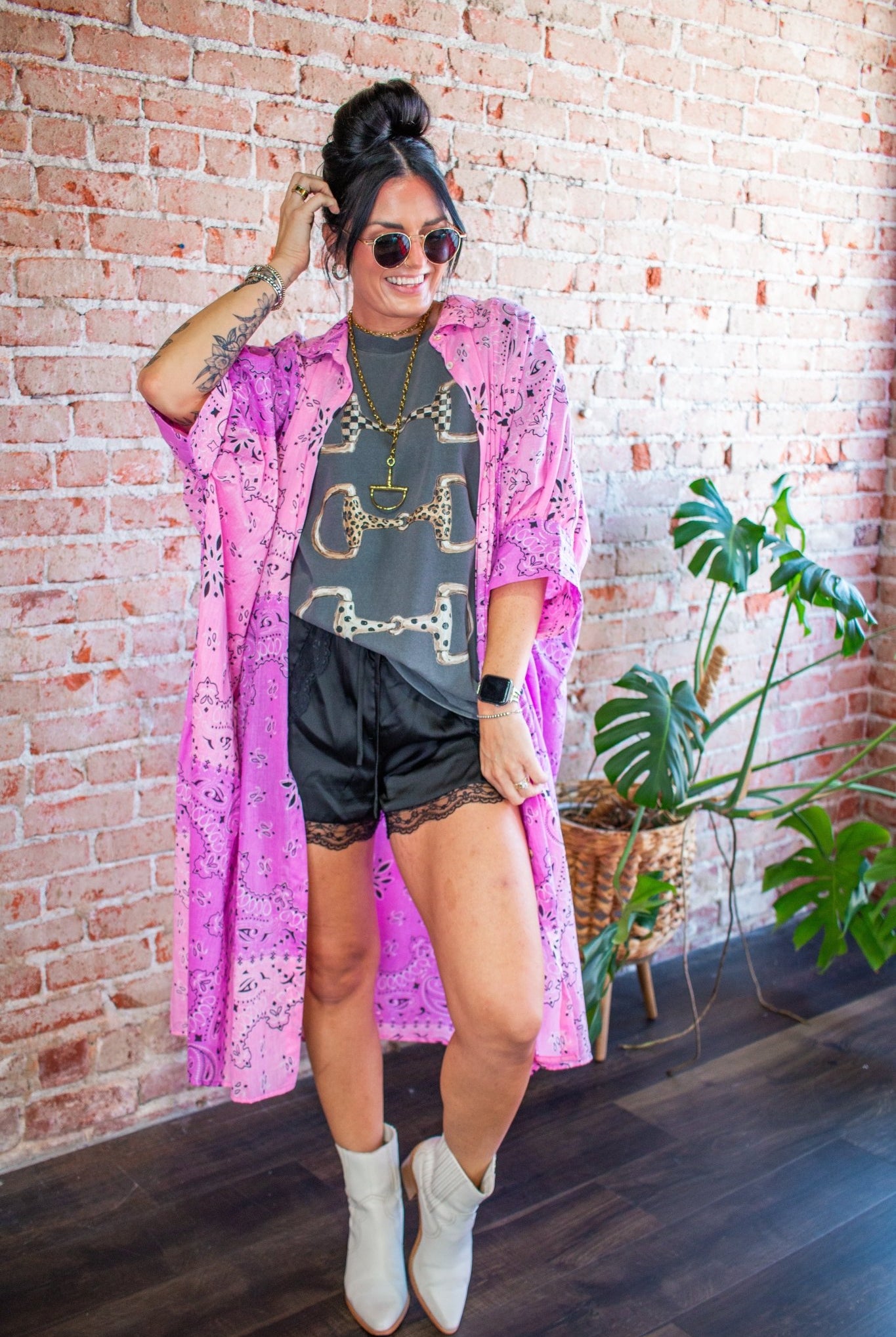 Electric Pink Ombre Bandana Flowy Shirtdress - Southern Chic Tees & Boutique