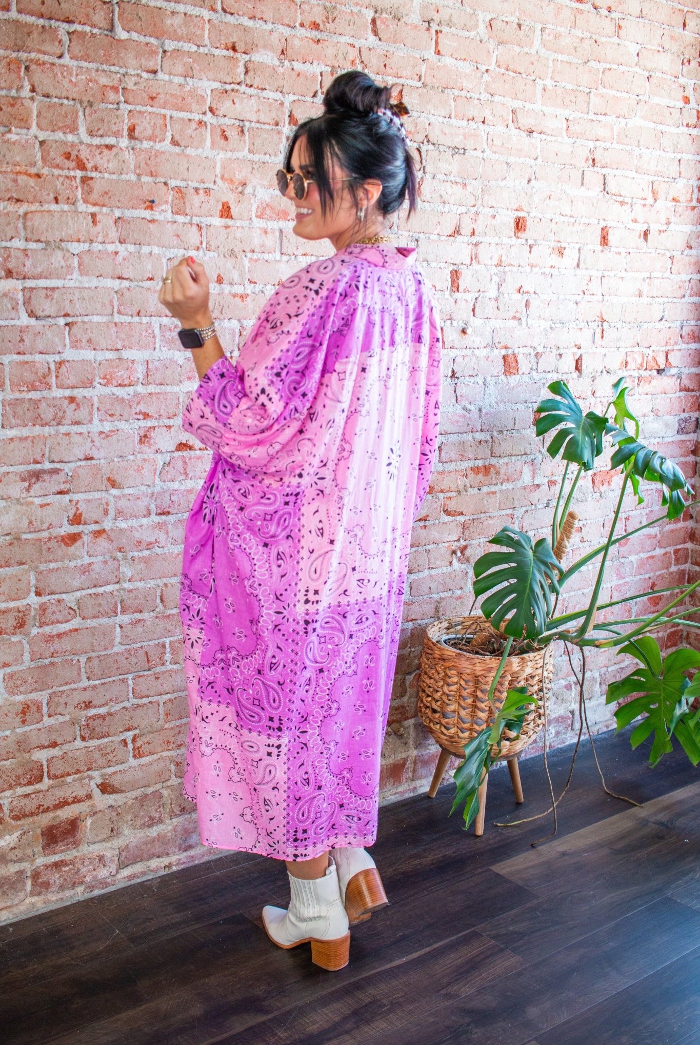 Electric Pink Ombre Bandana Flowy Shirtdress - Southern Chic Tees & Boutique