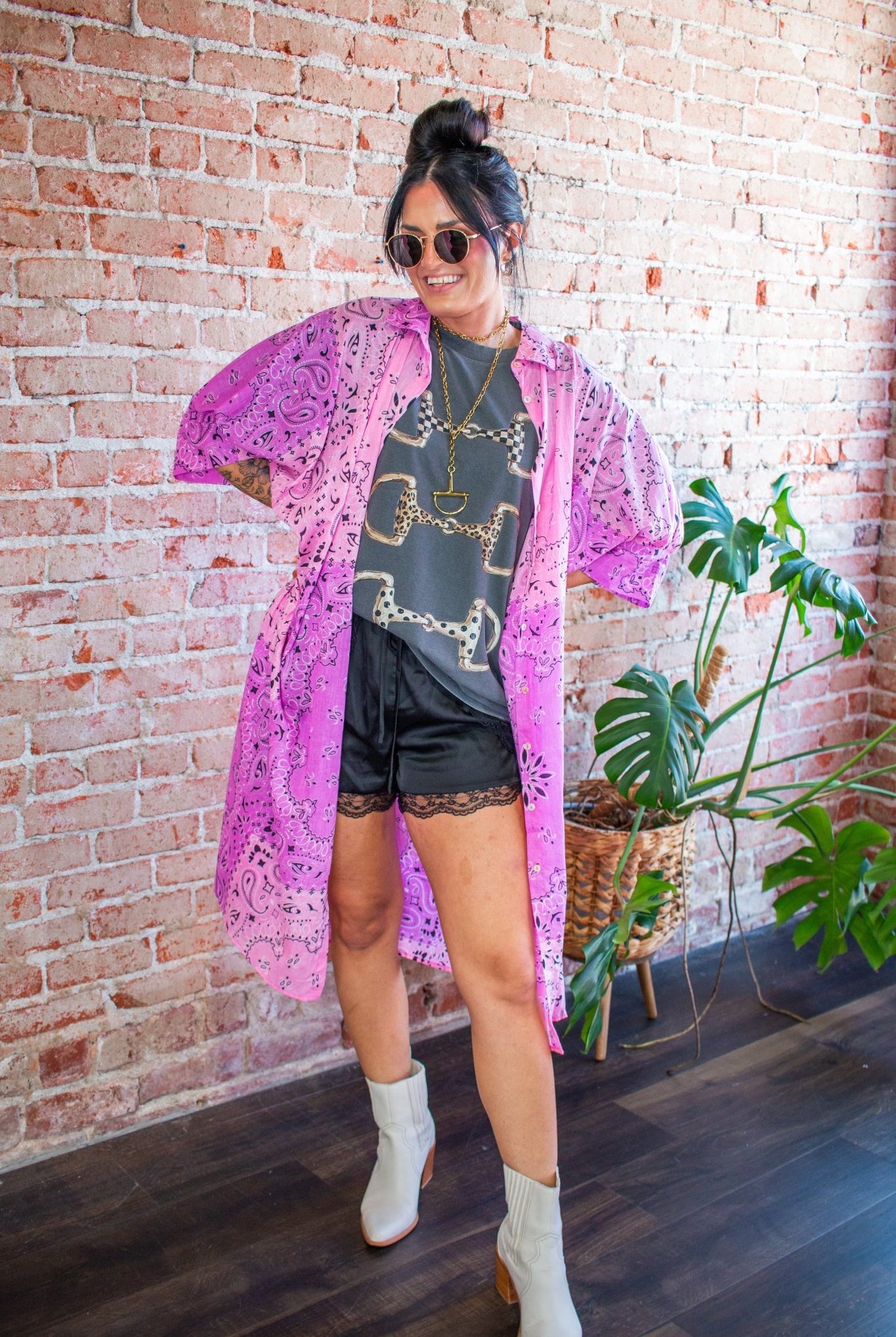 Electric Pink Ombre Bandana Flowy Shirtdress - Southern Chic Tees & Boutique