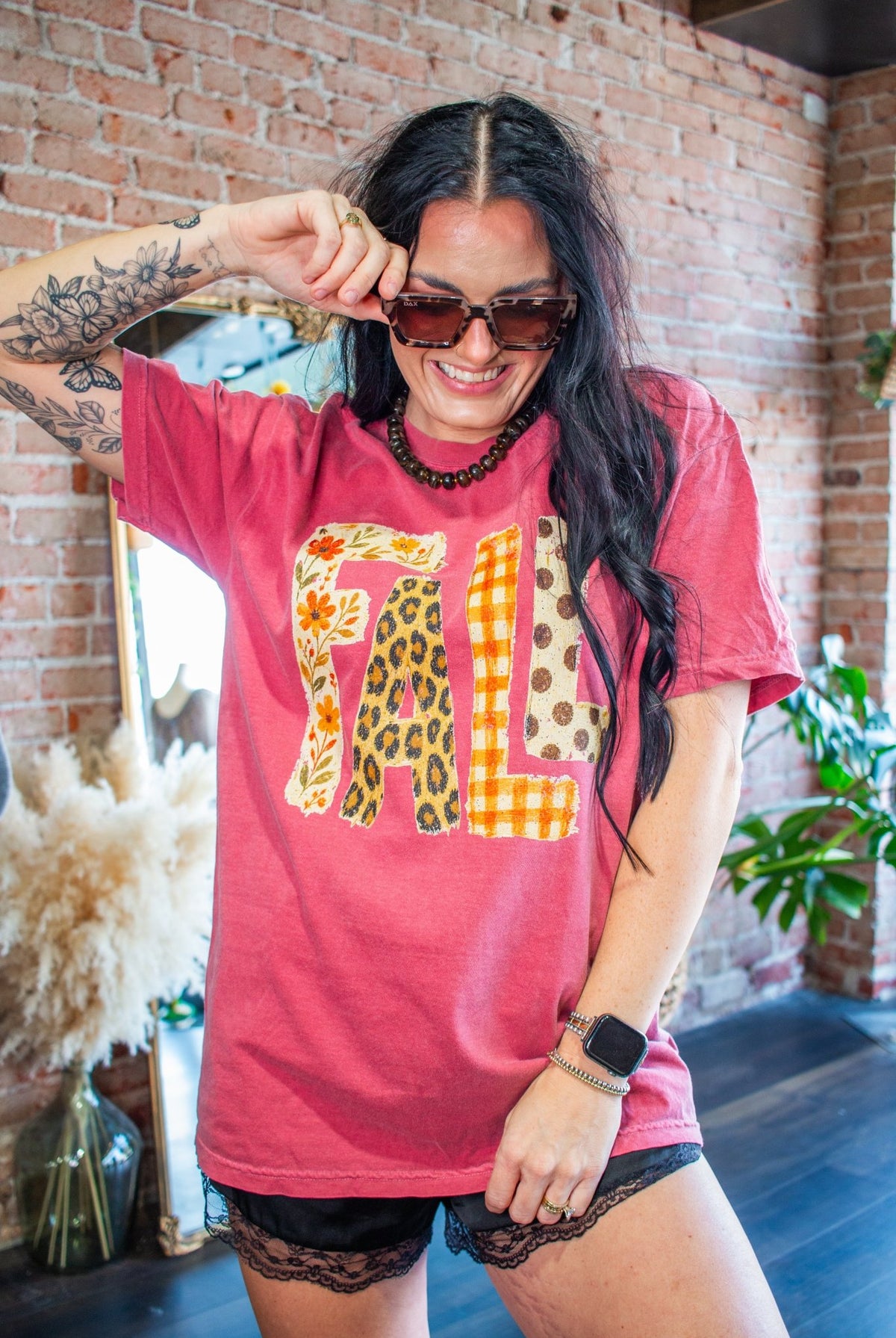 Fall In Love Mixed Pattern Comfort Colors Graphic Tee - Southern Chic Tees & Boutique