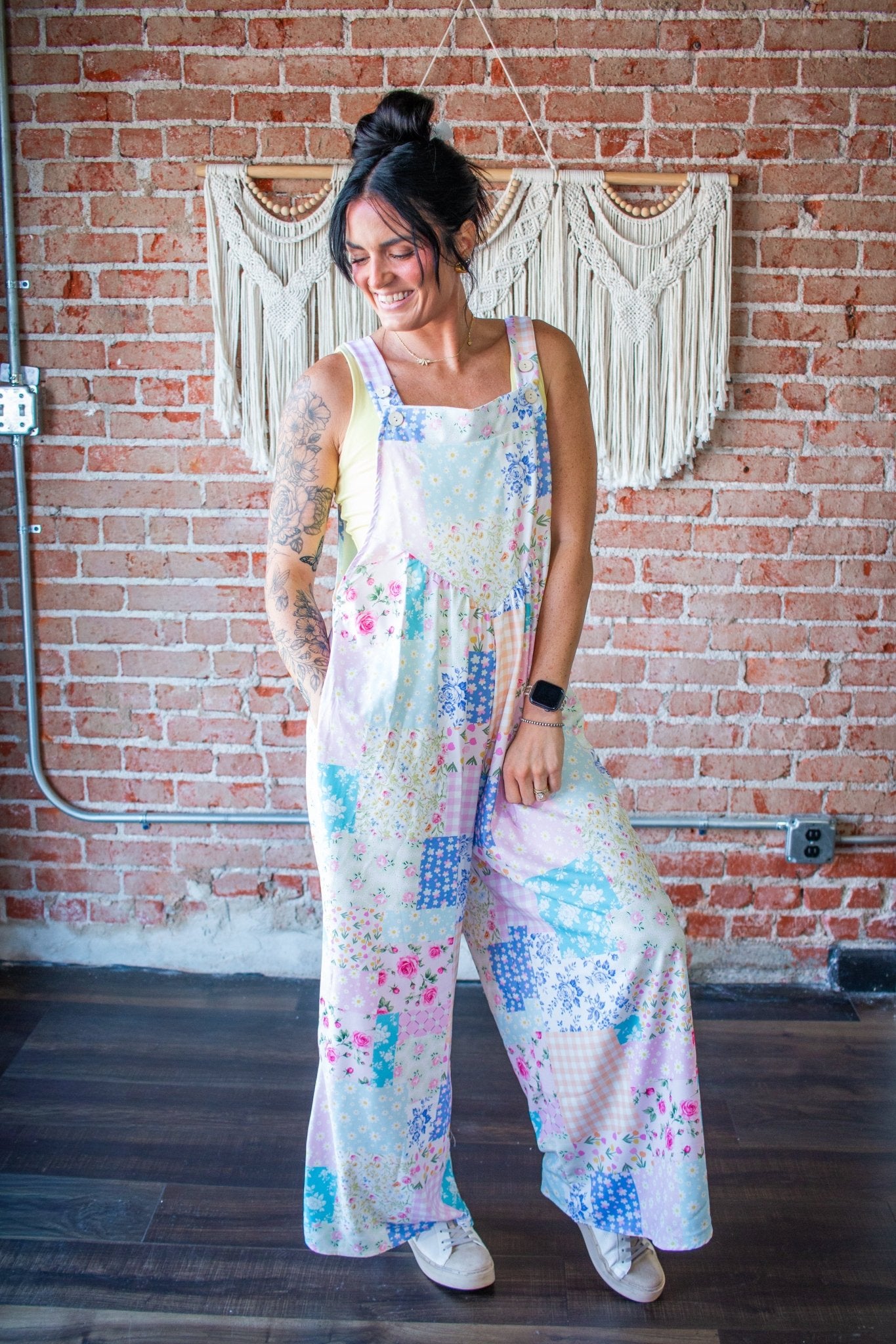 Floral Patchwork Wide Leg Bib Overalls - Southern Chic Tees & Boutique