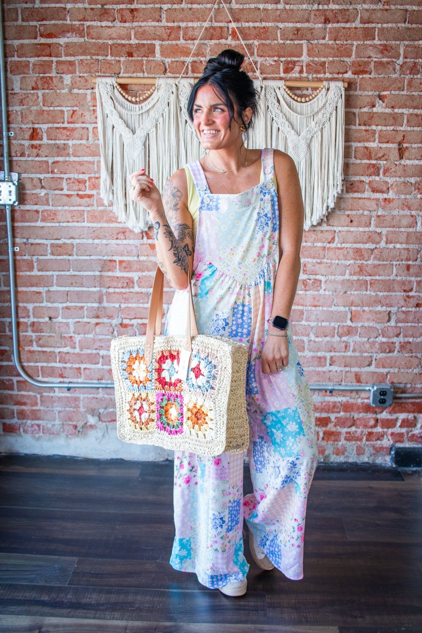 Floral Patchwork Wide Leg Bib Overalls - Southern Chic Tees & Boutique