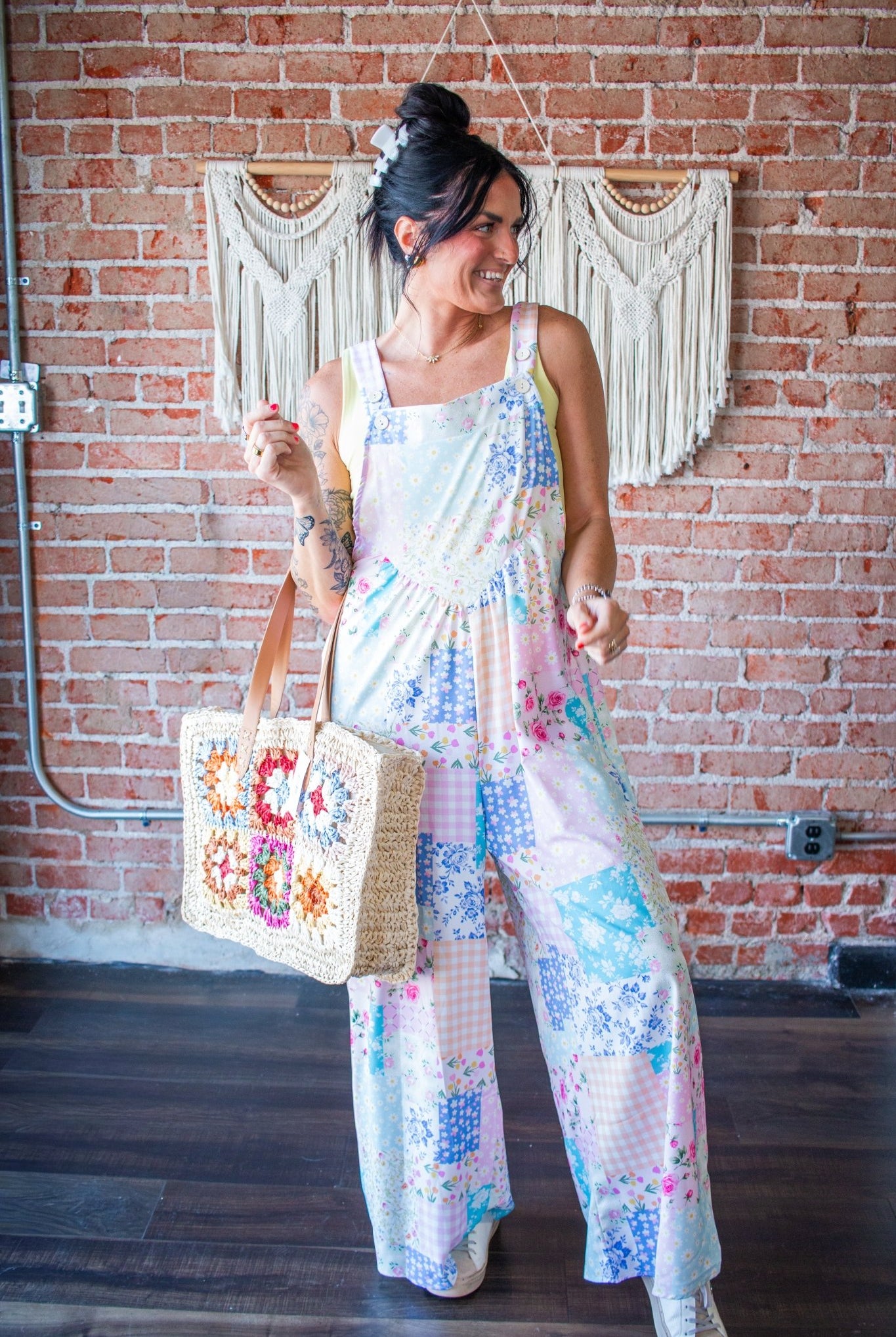 Floral Patchwork Wide Leg Bib Overalls - Southern Chic Tees & Boutique