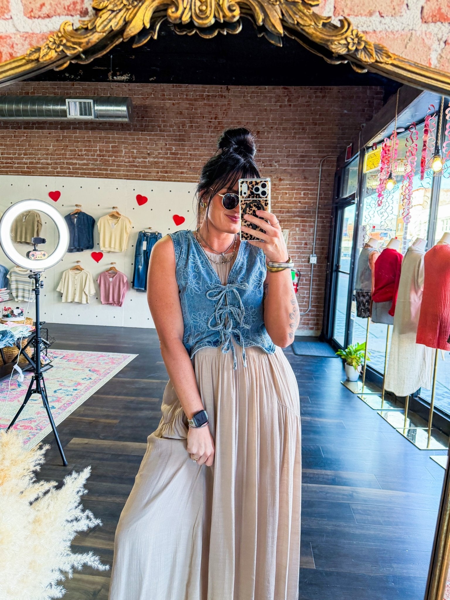 Floral Washed Denim Front Tie Vest - Southern Chic Tees & Boutique