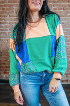 Garden Green Stripe Flower Color Block Sweatshirt - Southern Chic Tees & Boutique