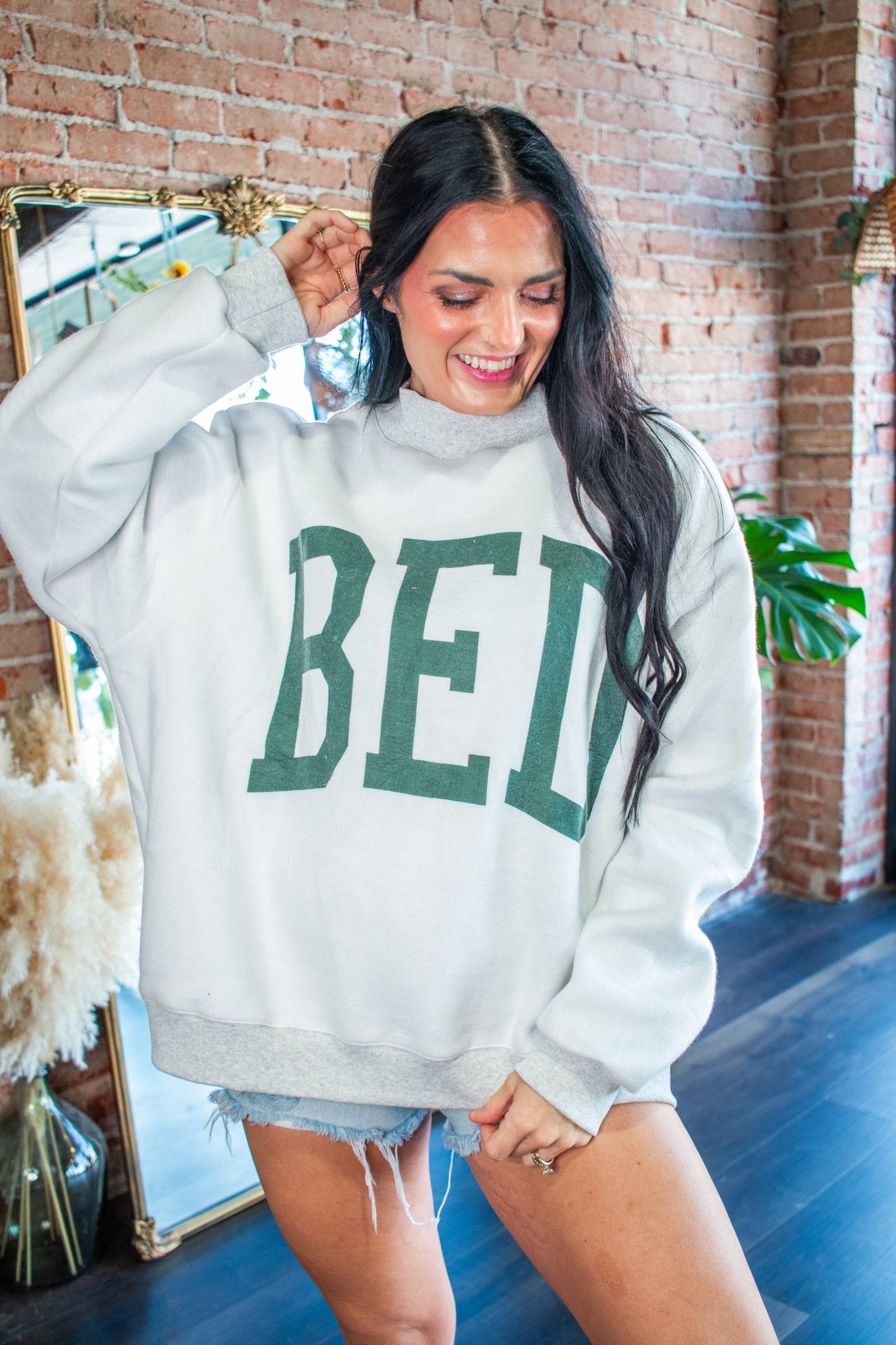 GYM & BED Reversible Oversized Fleece Mockneck Sweatshirt - Southern Chic Tees & Boutique
