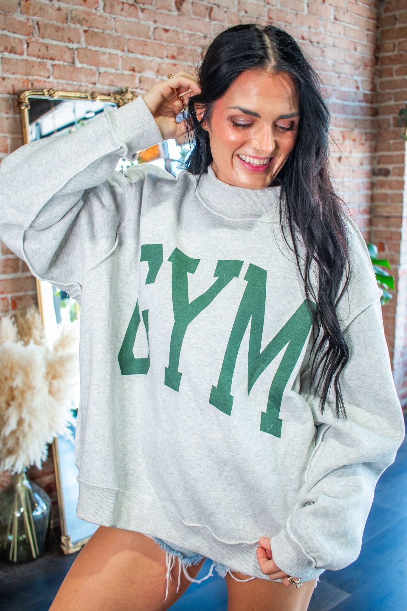 GYM & BED Reversible Oversized Fleece Mockneck Sweatshirt - Southern Chic Tees & Boutique